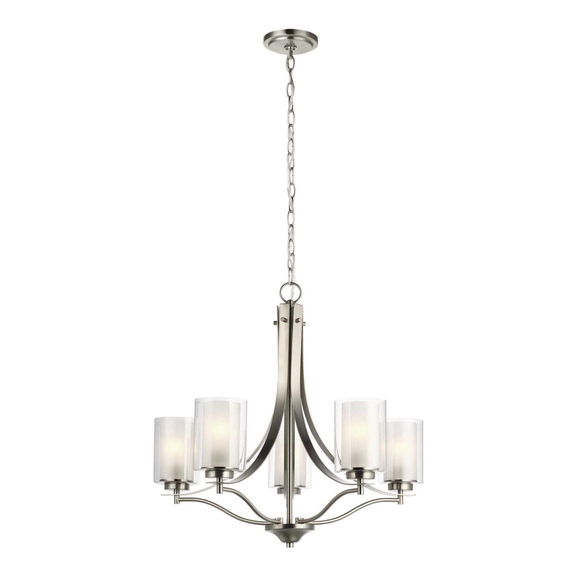 Elmwood Park Five Light Chandelier LED Traditional 24.125" Height Steel Round Satin Etched Shade in Brushed Nickel