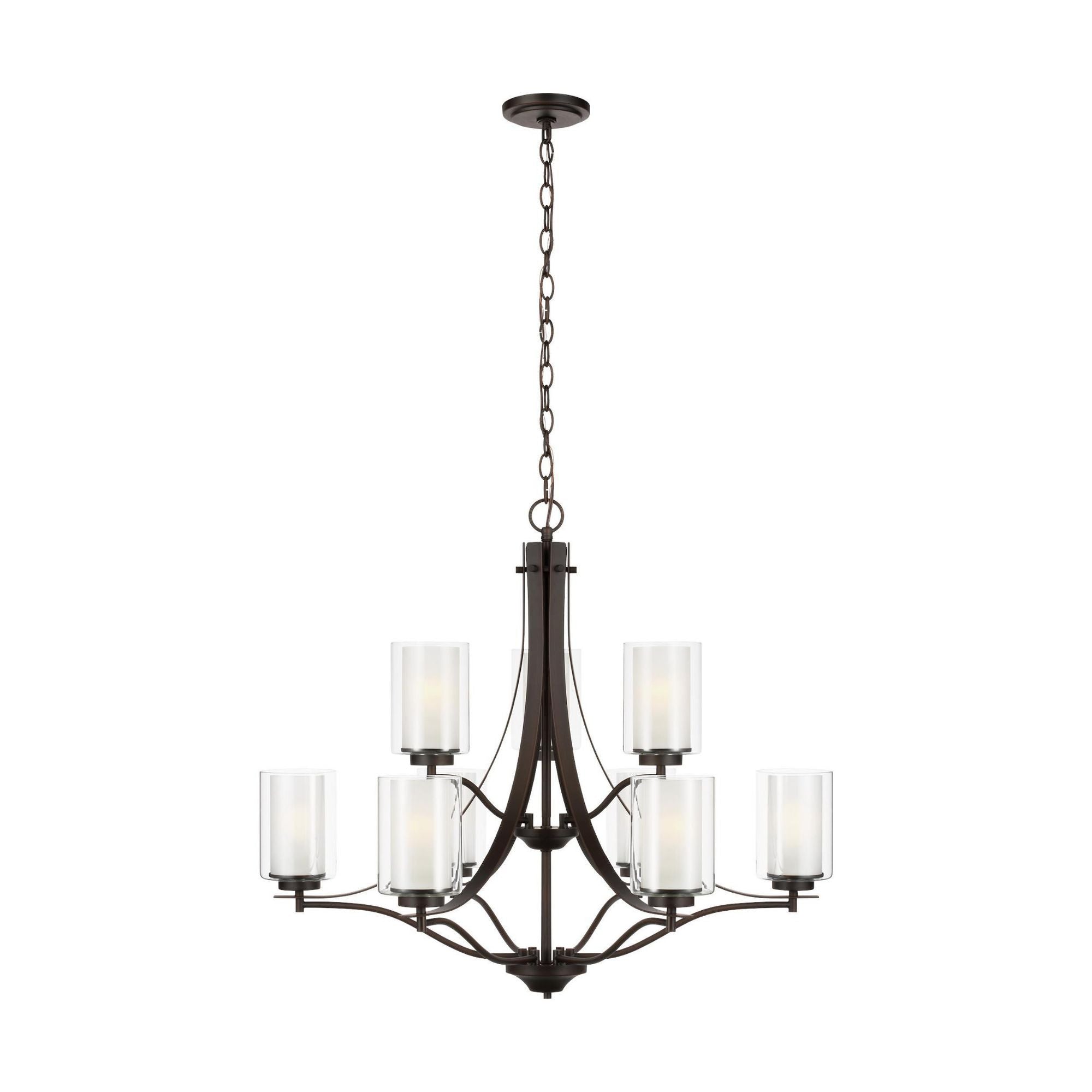Elmwood Park Nine Light Chandelier Traditional 32" Width 27.625" Height Steel Round Satin Etched Shade in Bronze