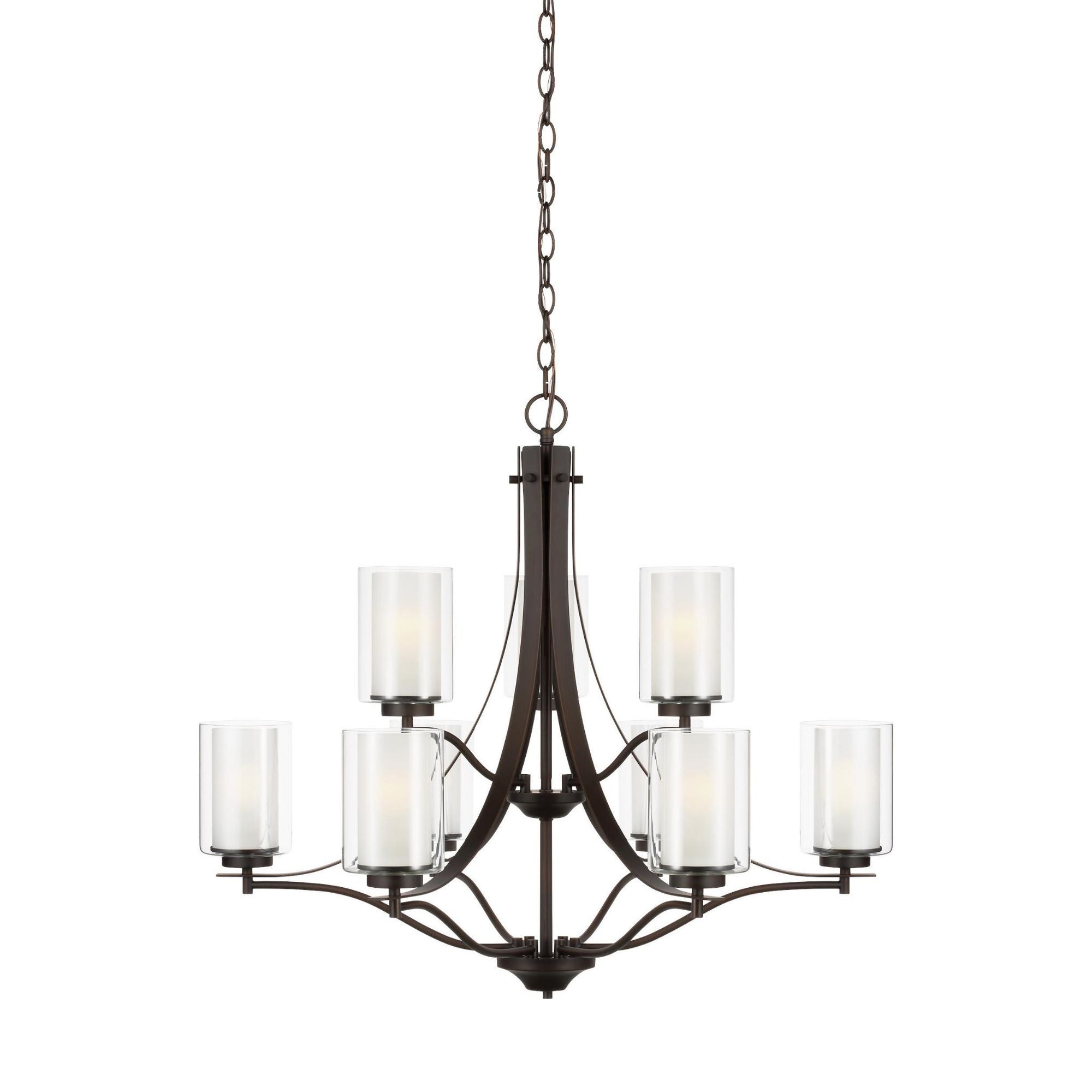 Elmwood Park Nine Light Chandelier Traditional 32" Width 27.625" Height Steel Round Satin Etched Shade in Bronze