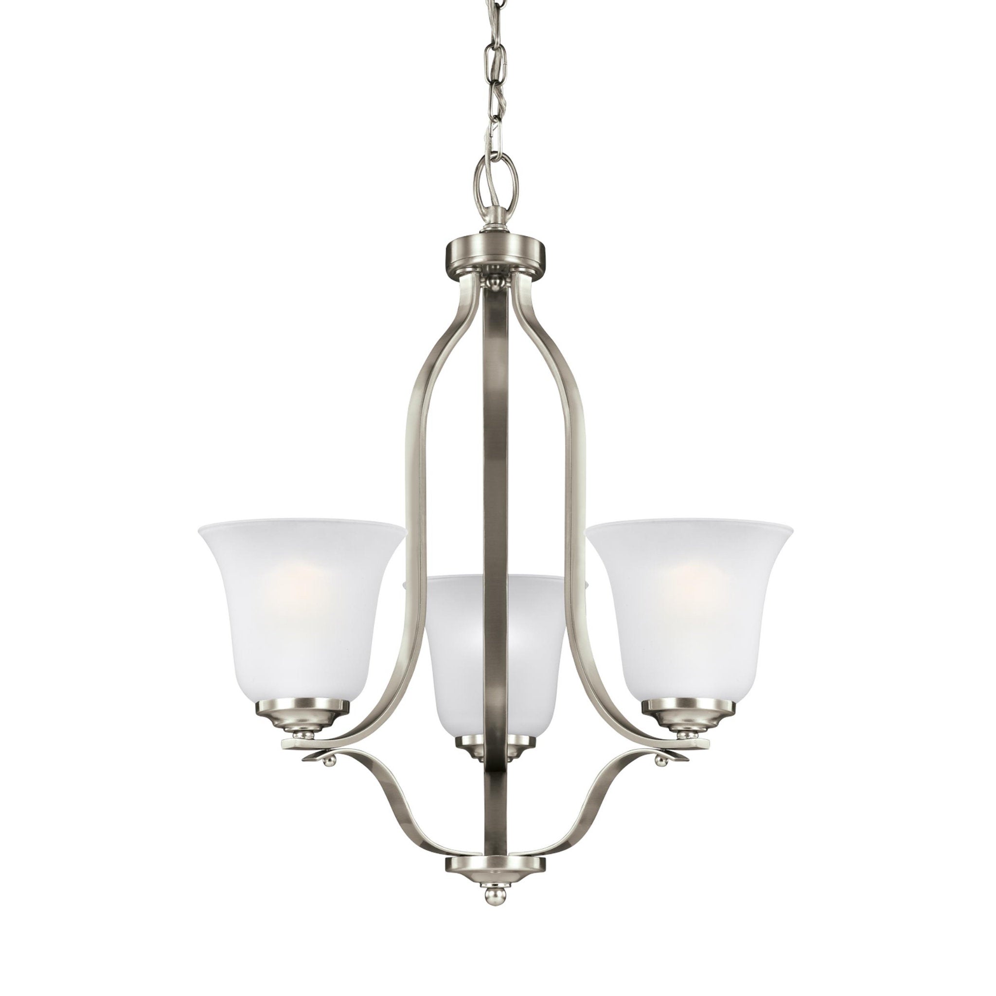 Emmons Three Light Chandelier Traditional 22.5" Height Steel Round Satin Etched Shade in Brushed Nickel