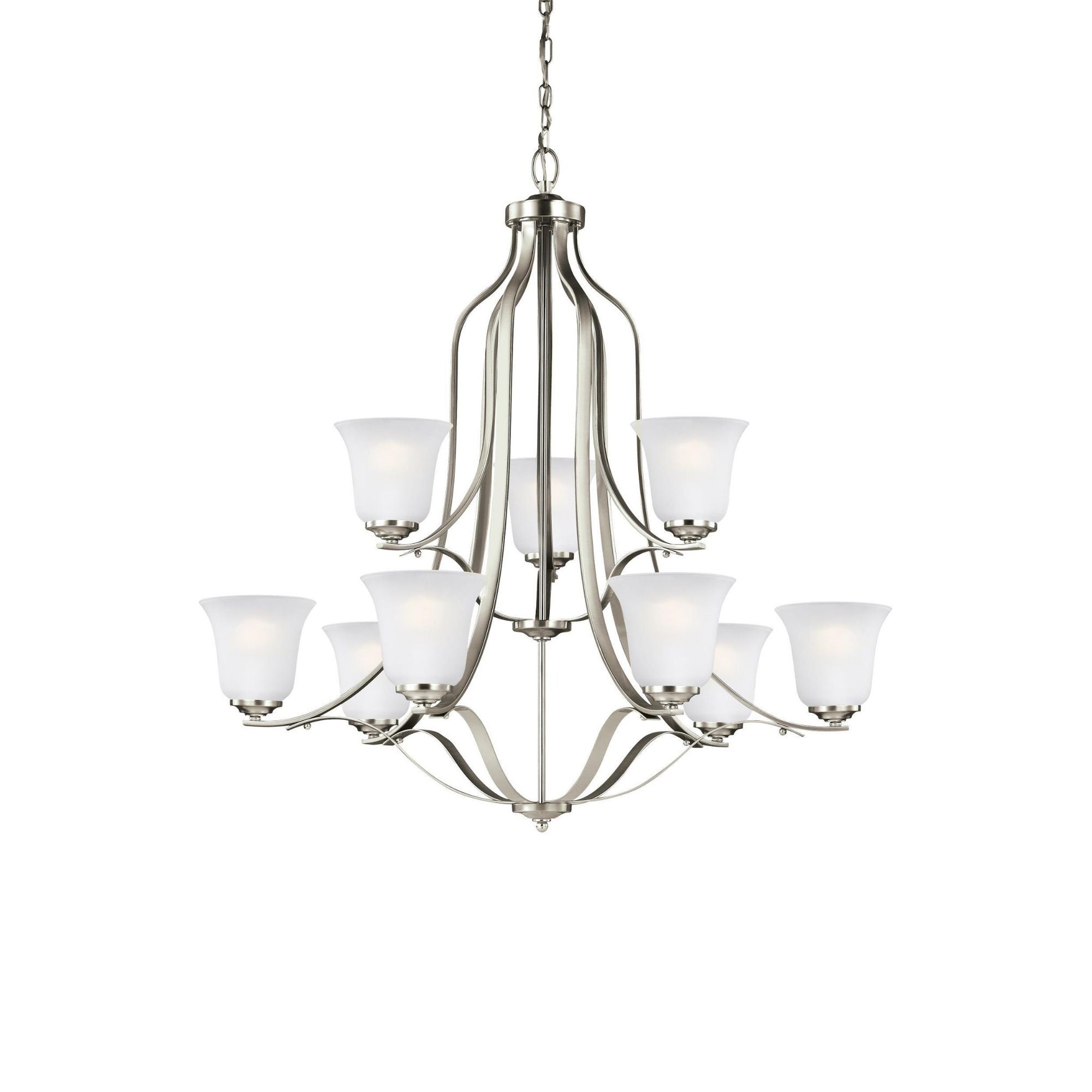 Emmons Nine Light Chandelier LED Traditional 35" Height Steel Round Satin Etched Shade in Brushed Nickel