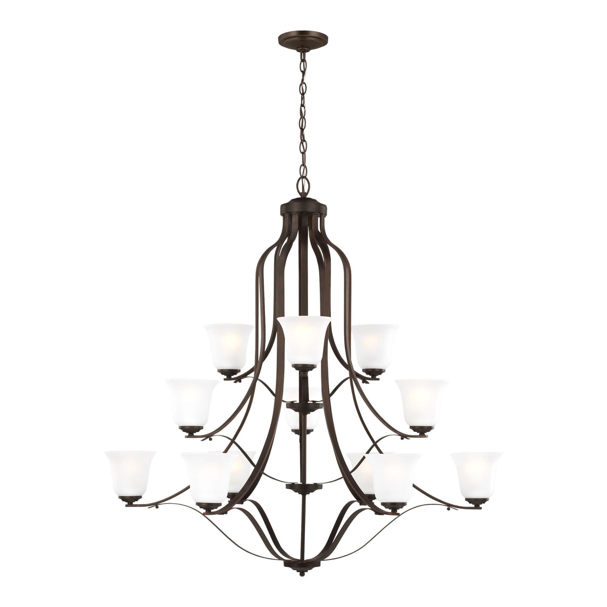 Emmons Twelve Light Chandelier LED Traditional 44.5" Width 44" Height Steel Round Satin Etched Shade in Bronze