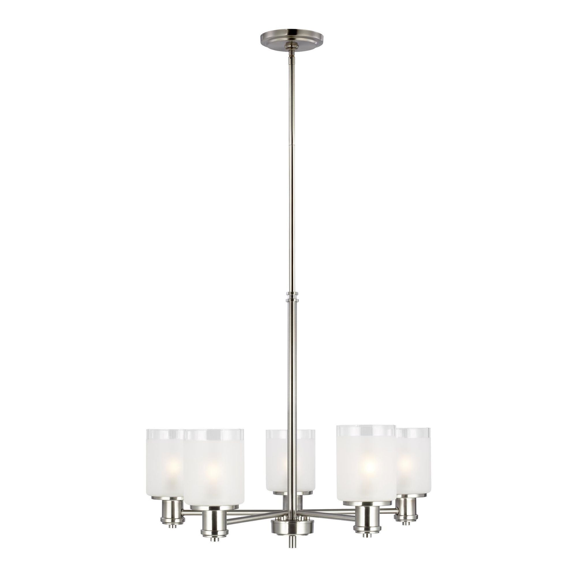 Norwood Five Light Chandelier LED Transitional 20" Height Steel Round Clear Highlighted Satin Etched Shade in Brushed Nickel