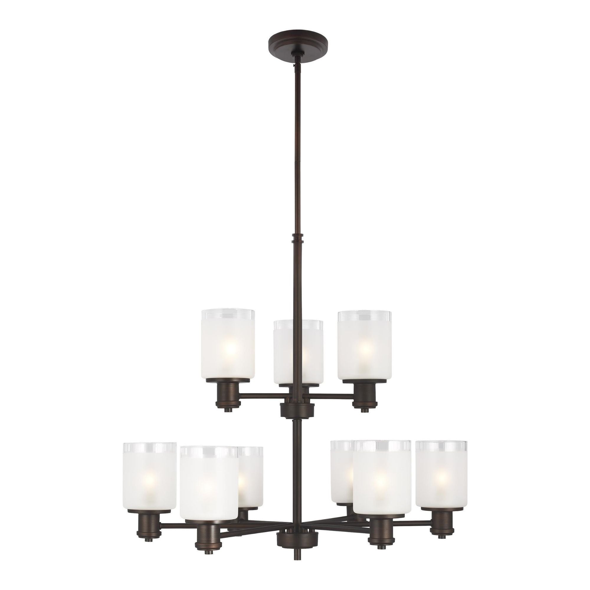 Norwood Nine Light Chandelier LED Transitional 24.625" Height Steel Round Clear Highlighted Satin Etched Shade in Bronze