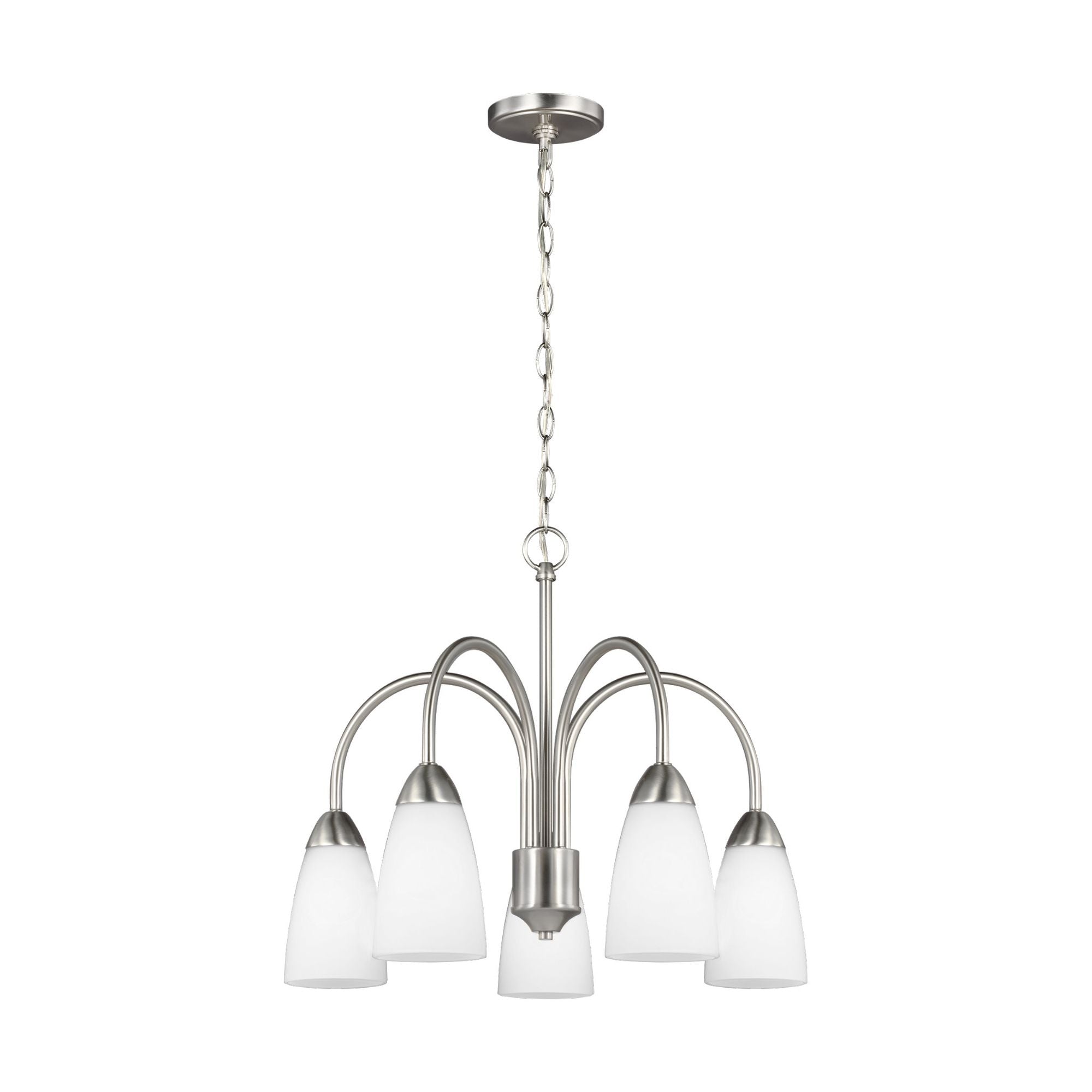 Seville Five Light Downlight Chandelier LED Transitional 17.25" Height Steel Round Etched / White Inside Shade in Brushed Nickel