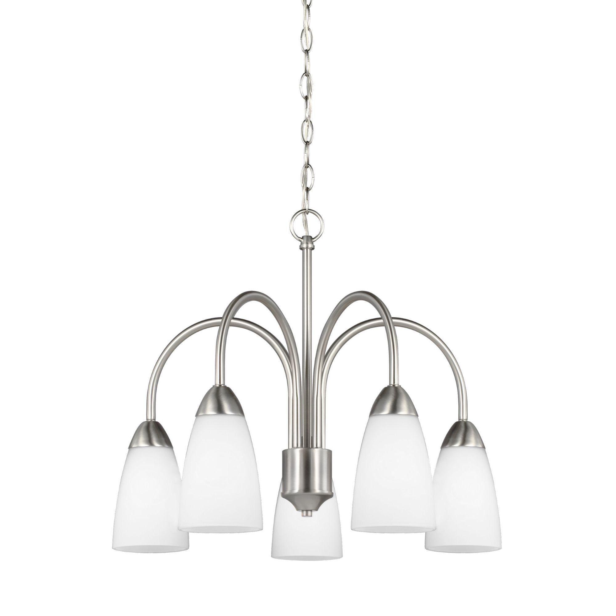 Seville Five Light Downlight Chandelier LED Transitional 17.25" Height Steel Round Etched / White Inside Shade in Brushed Nickel