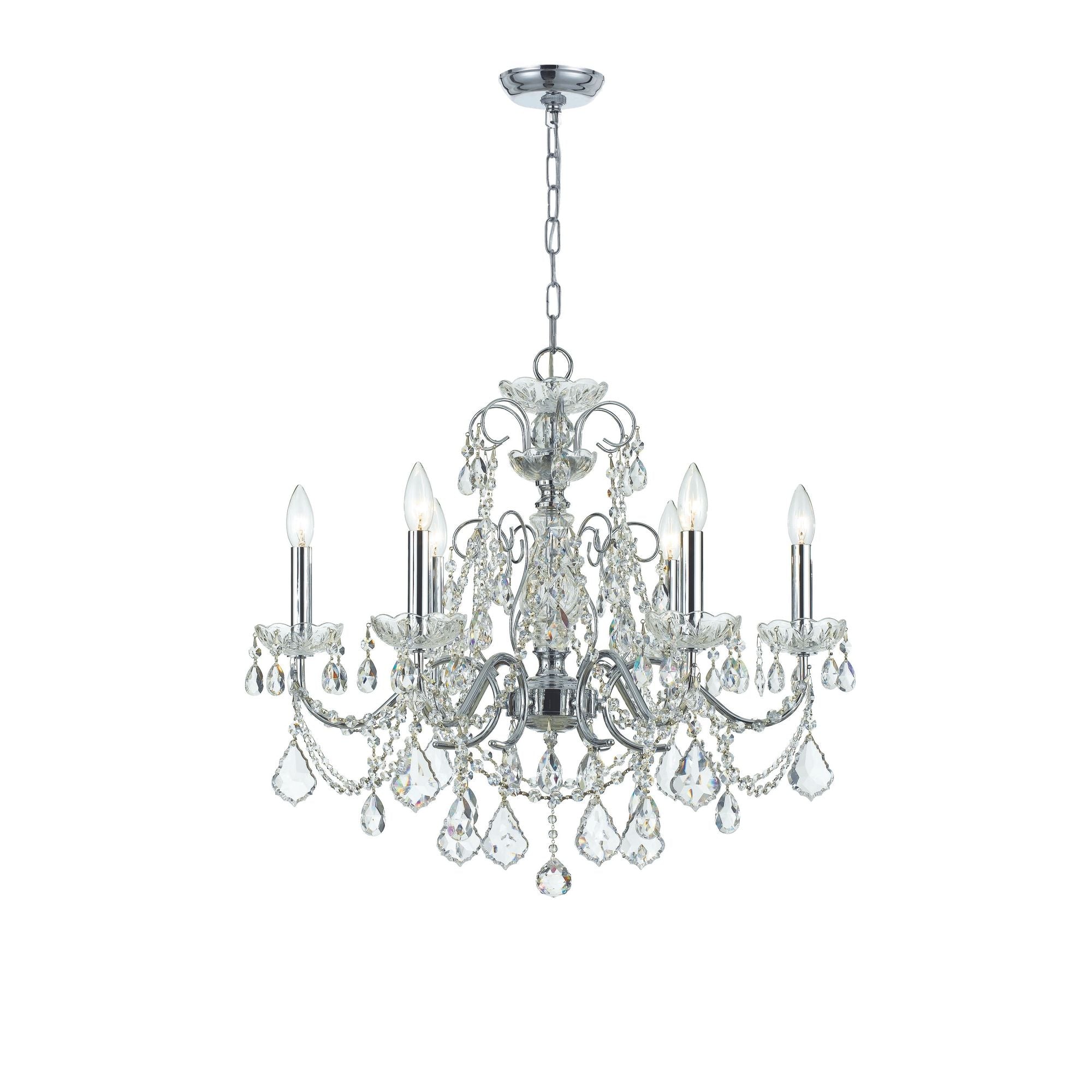 Imperial 6 Light Hand Cut Crystal Polished Chrome Chandelier Hand Cut Crystal 26"W x 24.5"H x 26"D