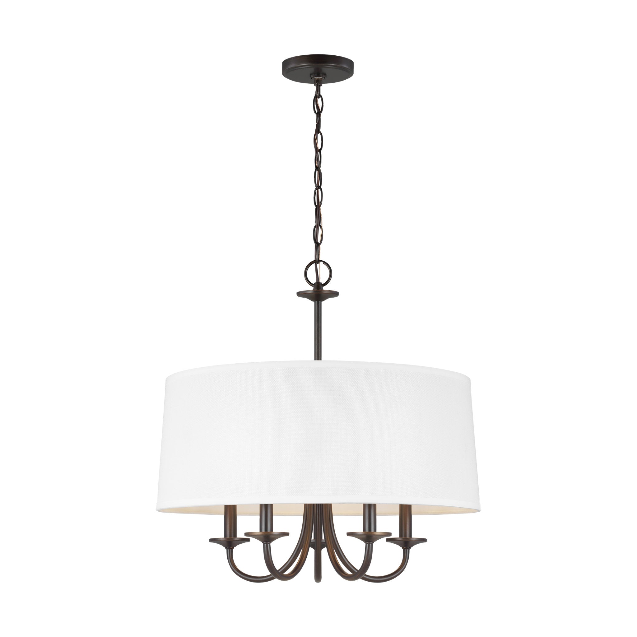 Seville Five Light Shade Chandelier Transitional 22.125" Height Steel Round White Linen in Bronze
