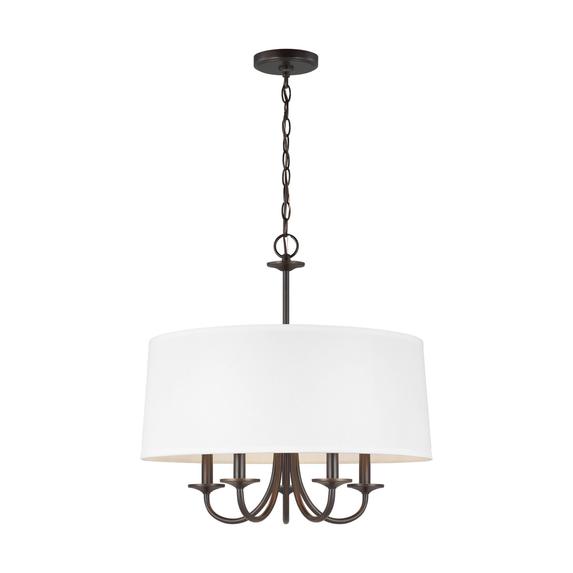 Seville Five Light Shade Chandelier LED Transitional 22.125" Height Steel Round White Linen in Bronze