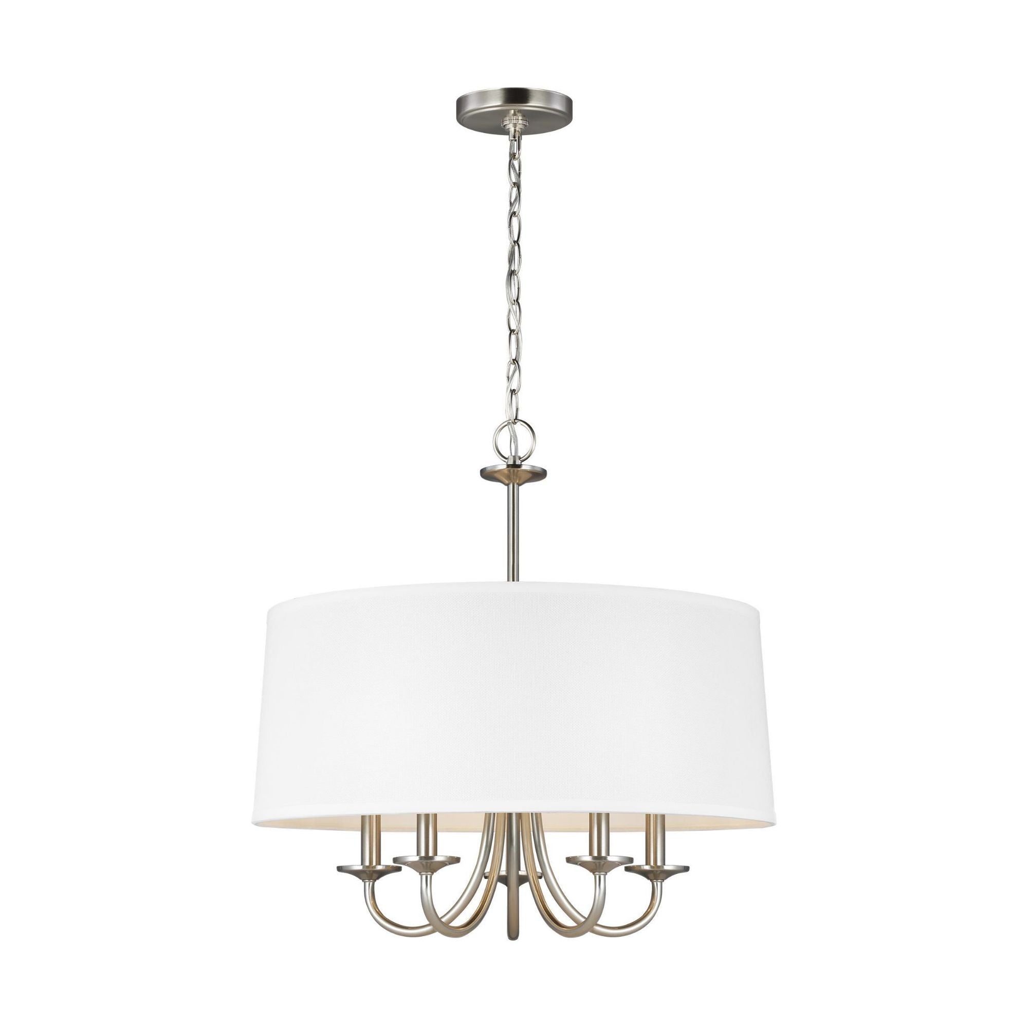 Seville Five Light Shade Chandelier LED Transitional 22.125" Height Steel Round White Linen in Brushed Nickel
