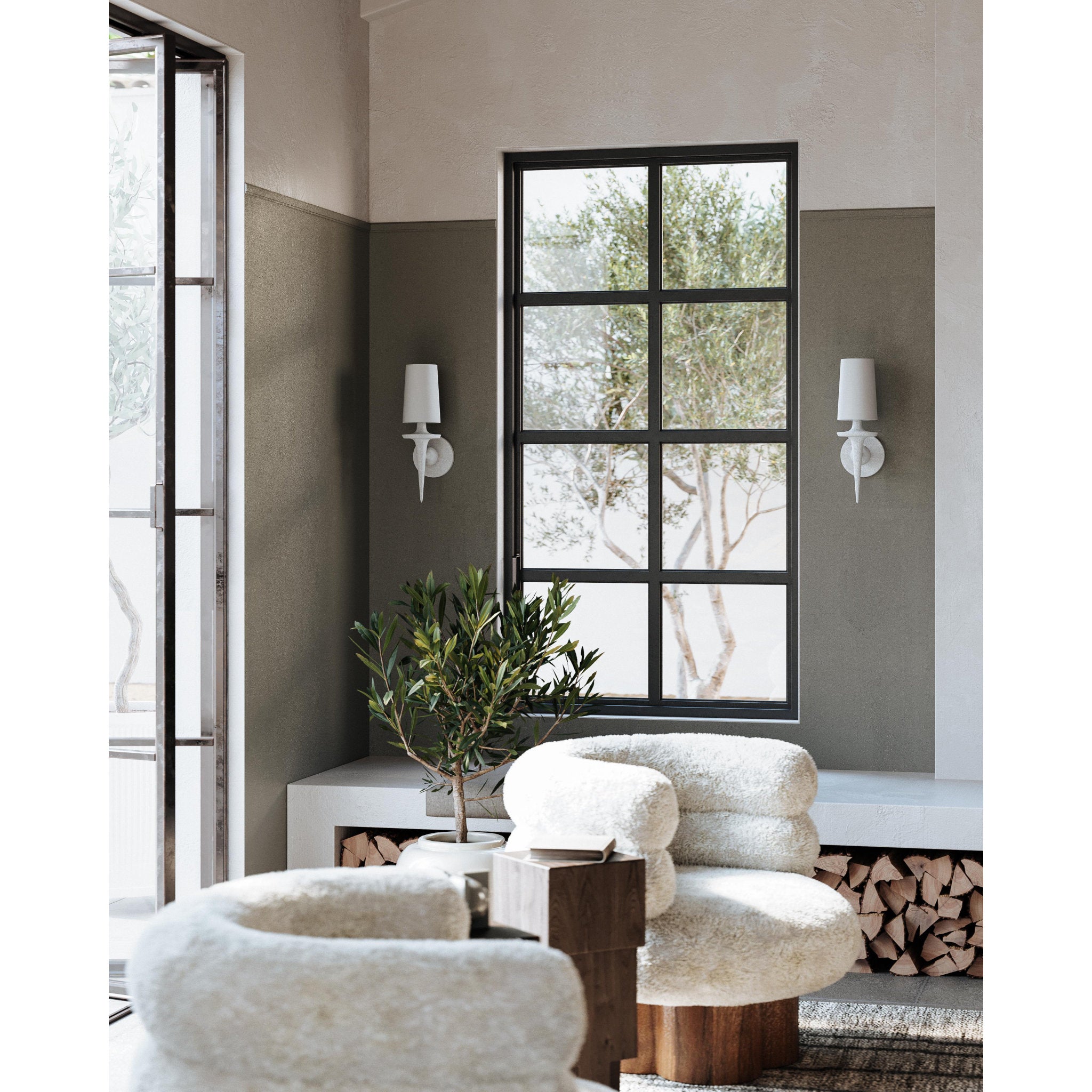 Torch 1-Light Wall Sconce in White Plaster 6L x 6W x 15.5H