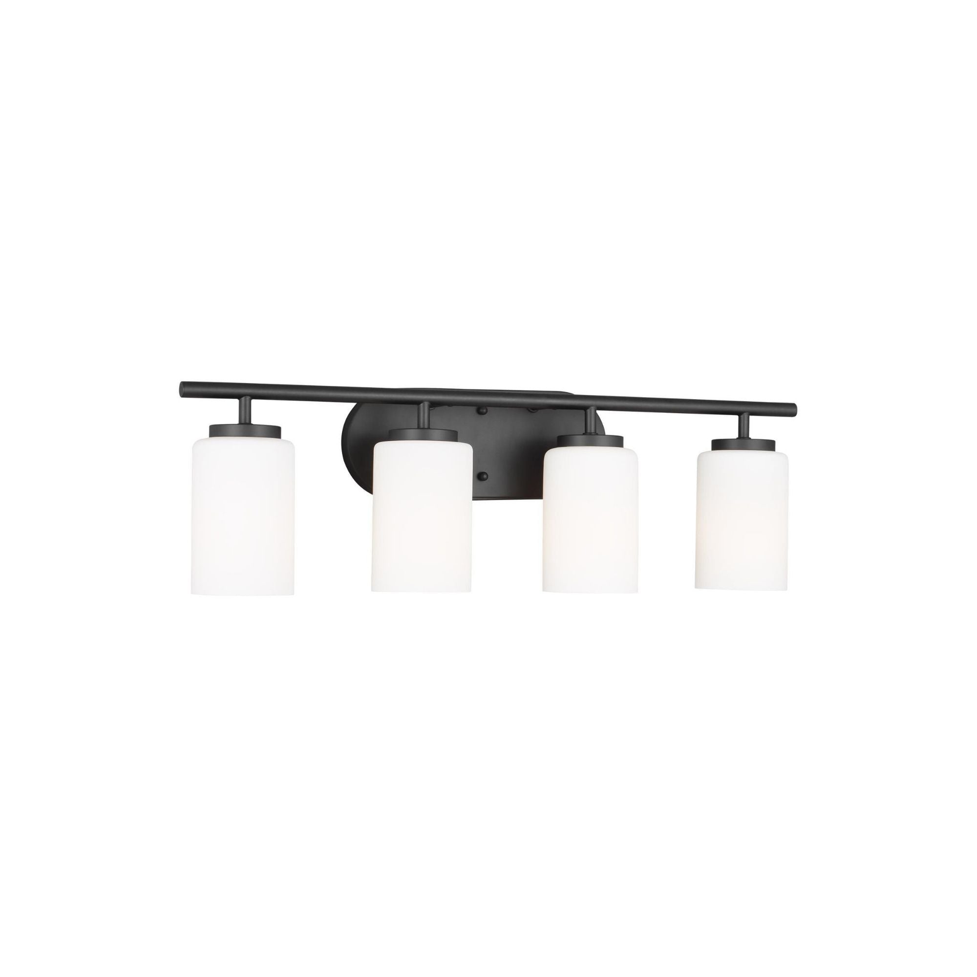 Oslo Four Light Wall / Bath Contemporary Fixture 28" Width 8.5" Height Steel Round Cased Opal Etched Shade in Midnight Black