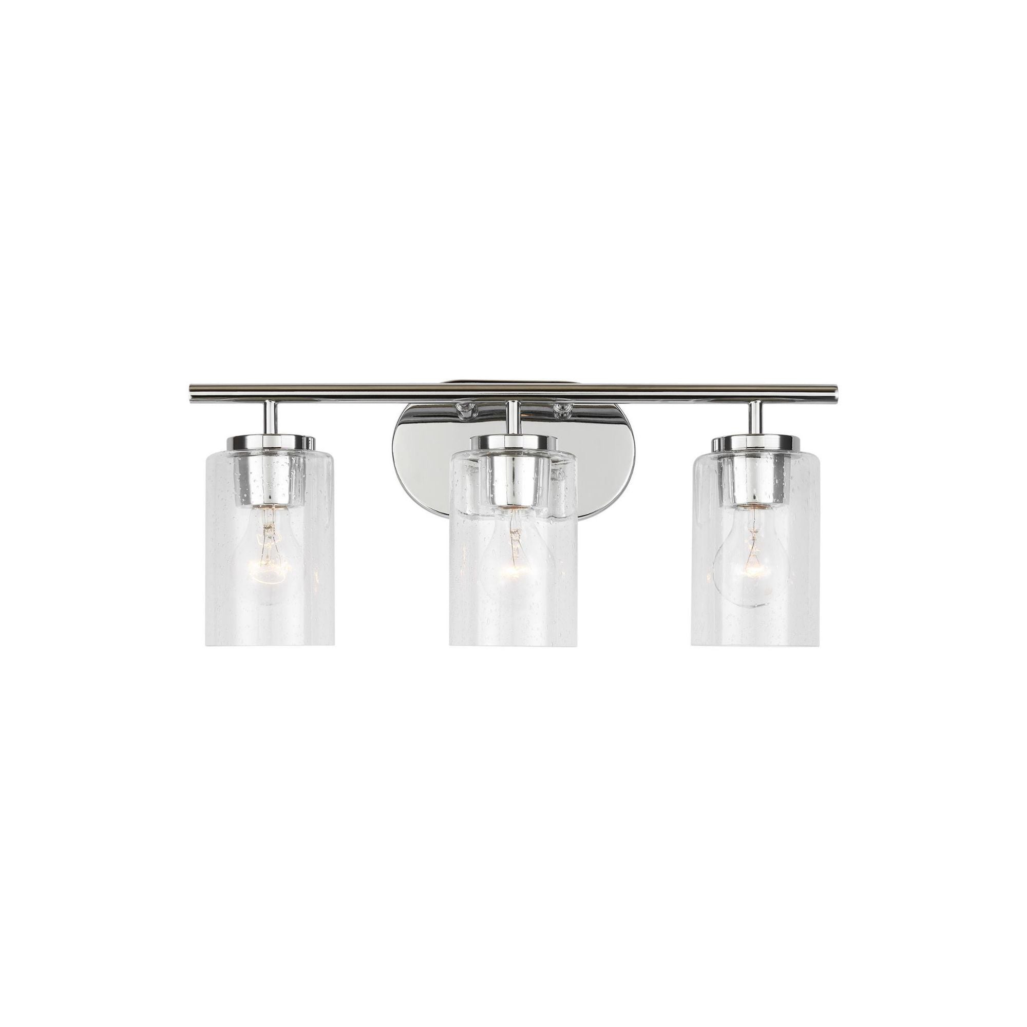Oslo Three Light Wall / Bath Contemporary Fixture 20" Width 8.5" Height Steel Round Clear Seeded Shade in Chrome