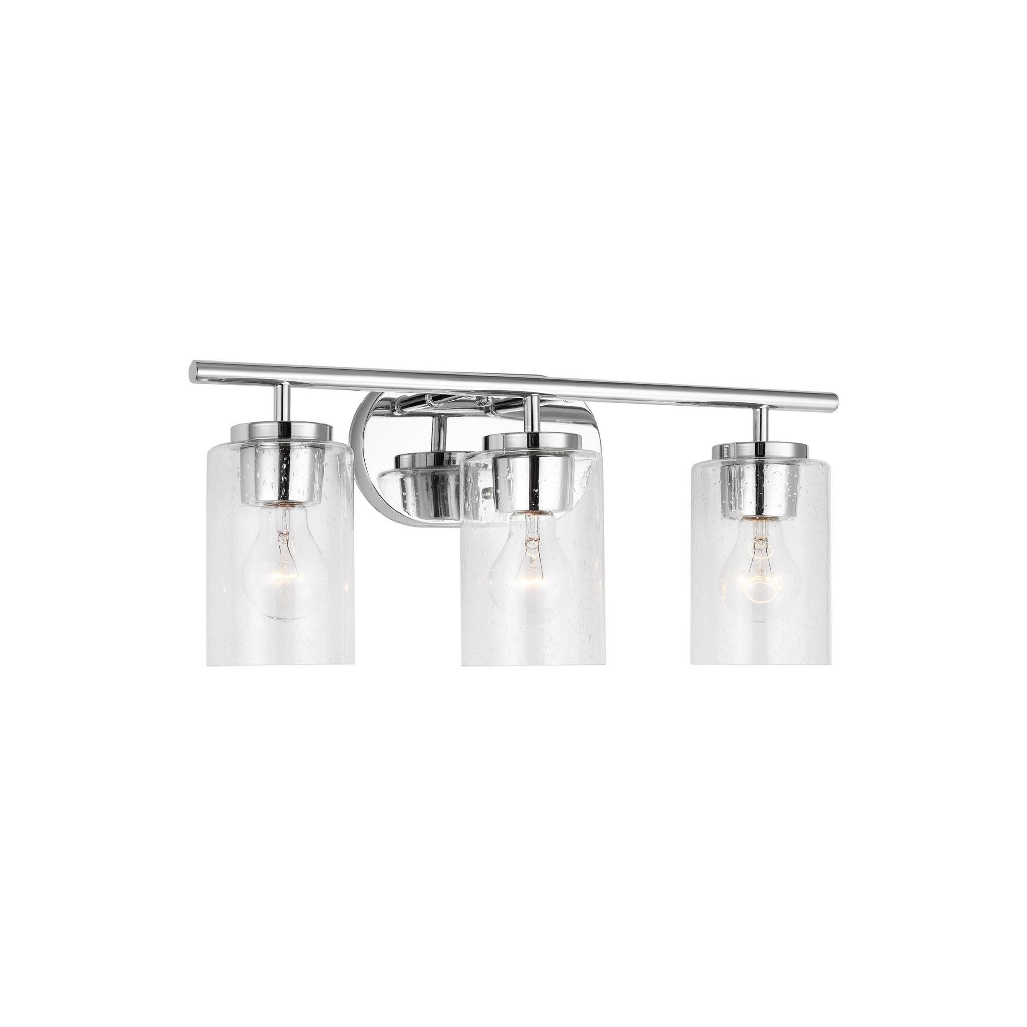 Oslo Three Light Wall / Bath Contemporary Fixture 20" Width 8.5" Height Steel Round Clear Seeded Shade in Chrome