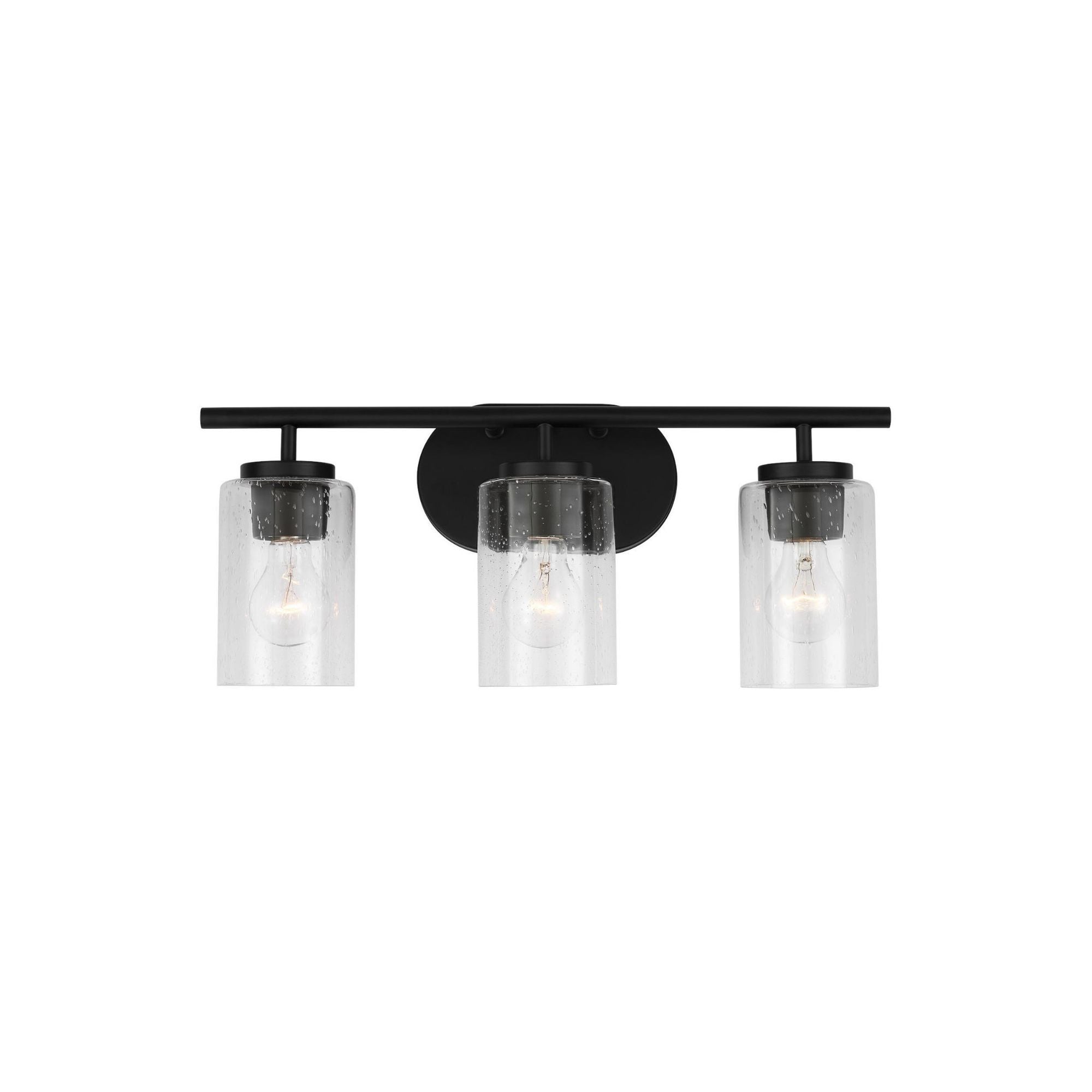 Oslo Three Light Wall / Bath Contemporary Fixture 20" Width 8.5" Height Steel Round Clear Seeded Shade in Midnight Black