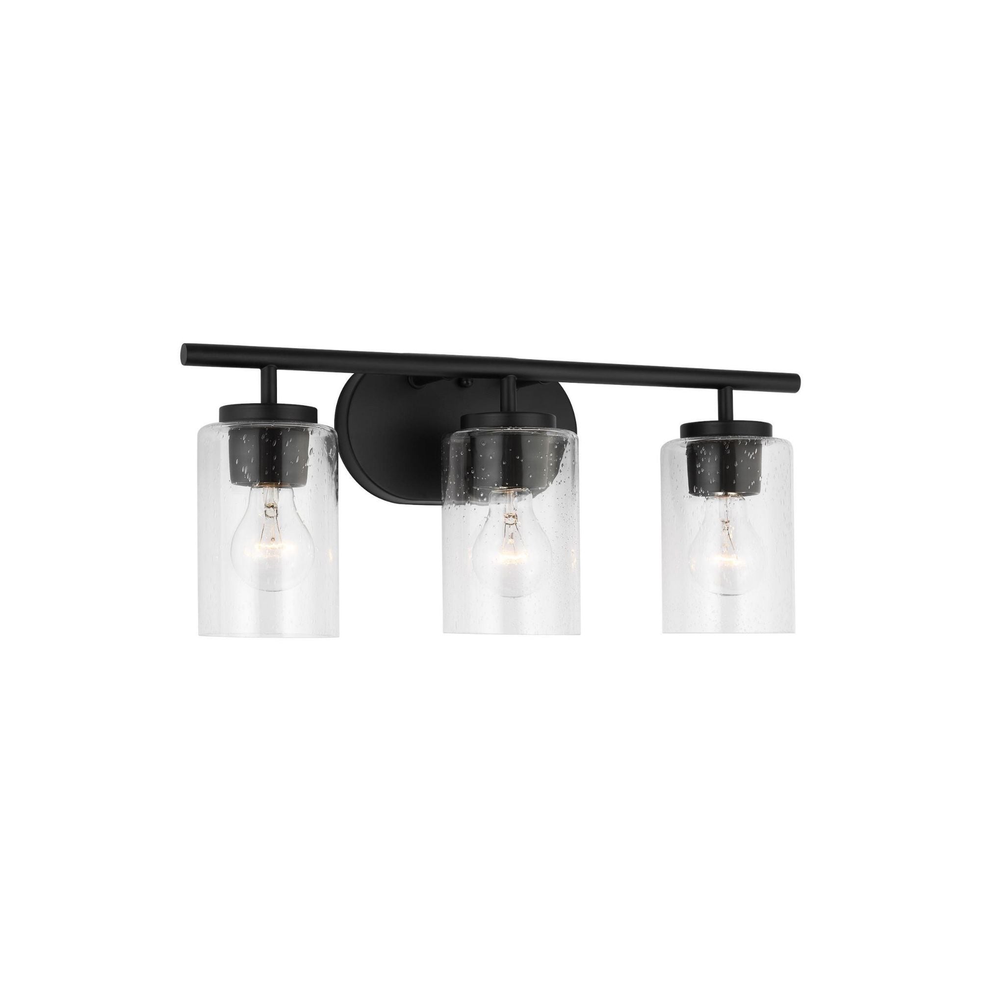 Oslo Three Light Wall / Bath Contemporary Fixture 20" Width 8.5" Height Steel Round Clear Seeded Shade in Midnight Black