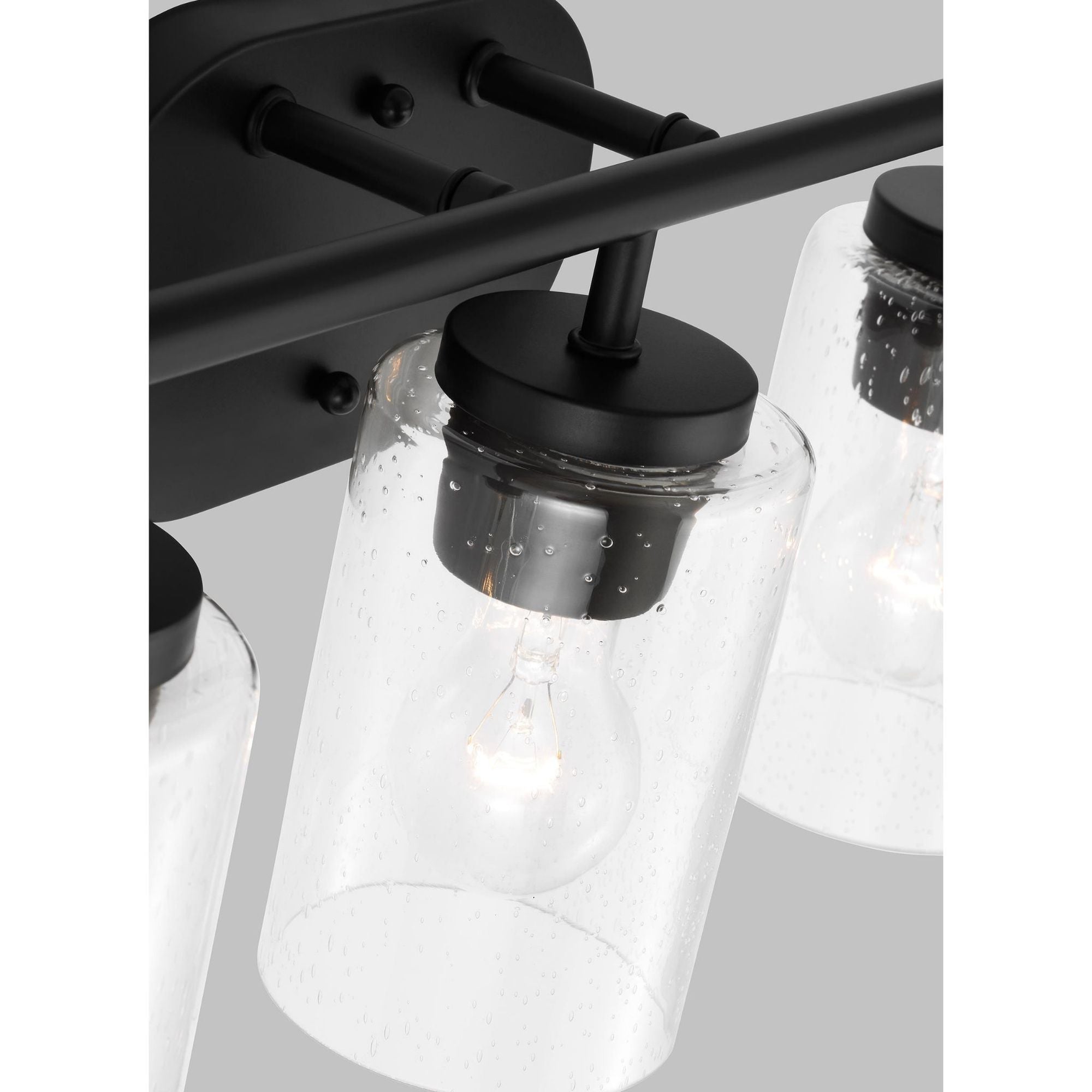 Oslo Three Light Wall / Bath Contemporary Fixture 20" Width 8.5" Height Steel Round Clear Seeded Shade in Midnight Black