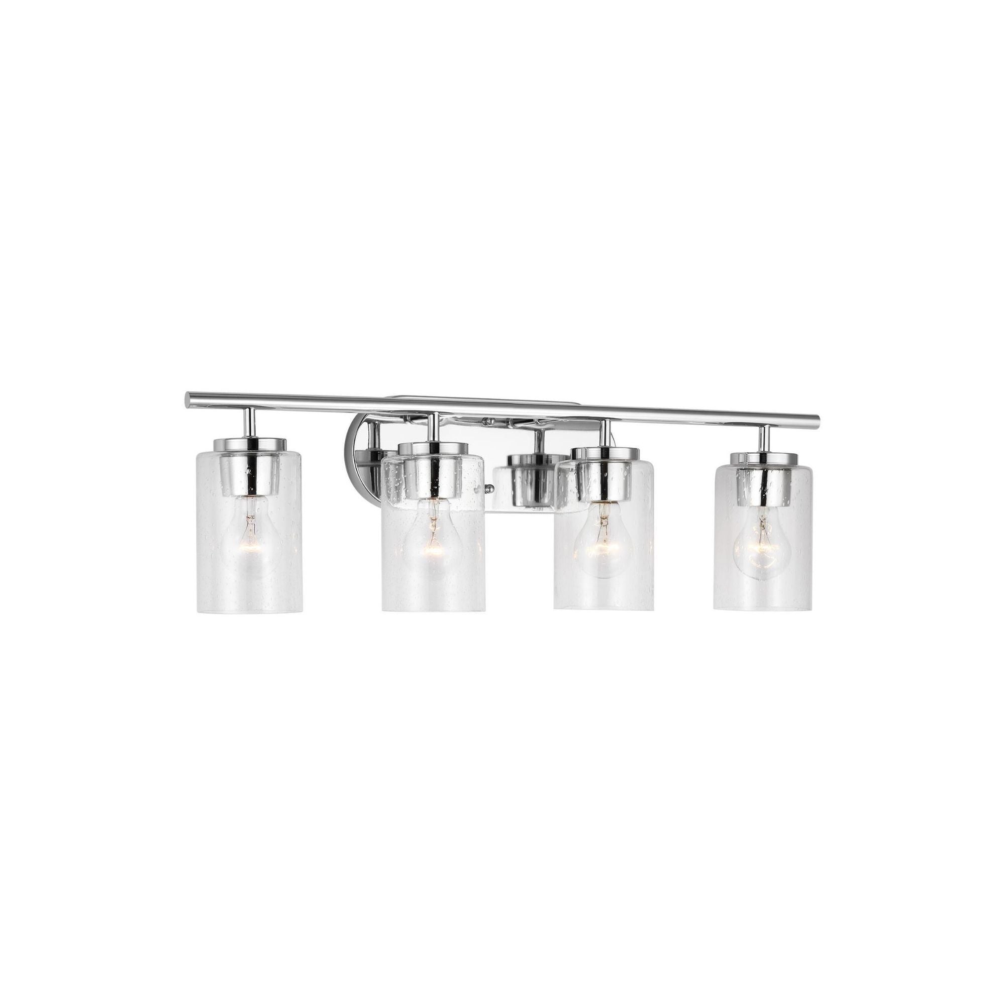 Oslo Four Light Wall / Bath Contemporary Fixture 27.5" Width 8.5" Height Steel Round Clear Seeded Shade in Chrome