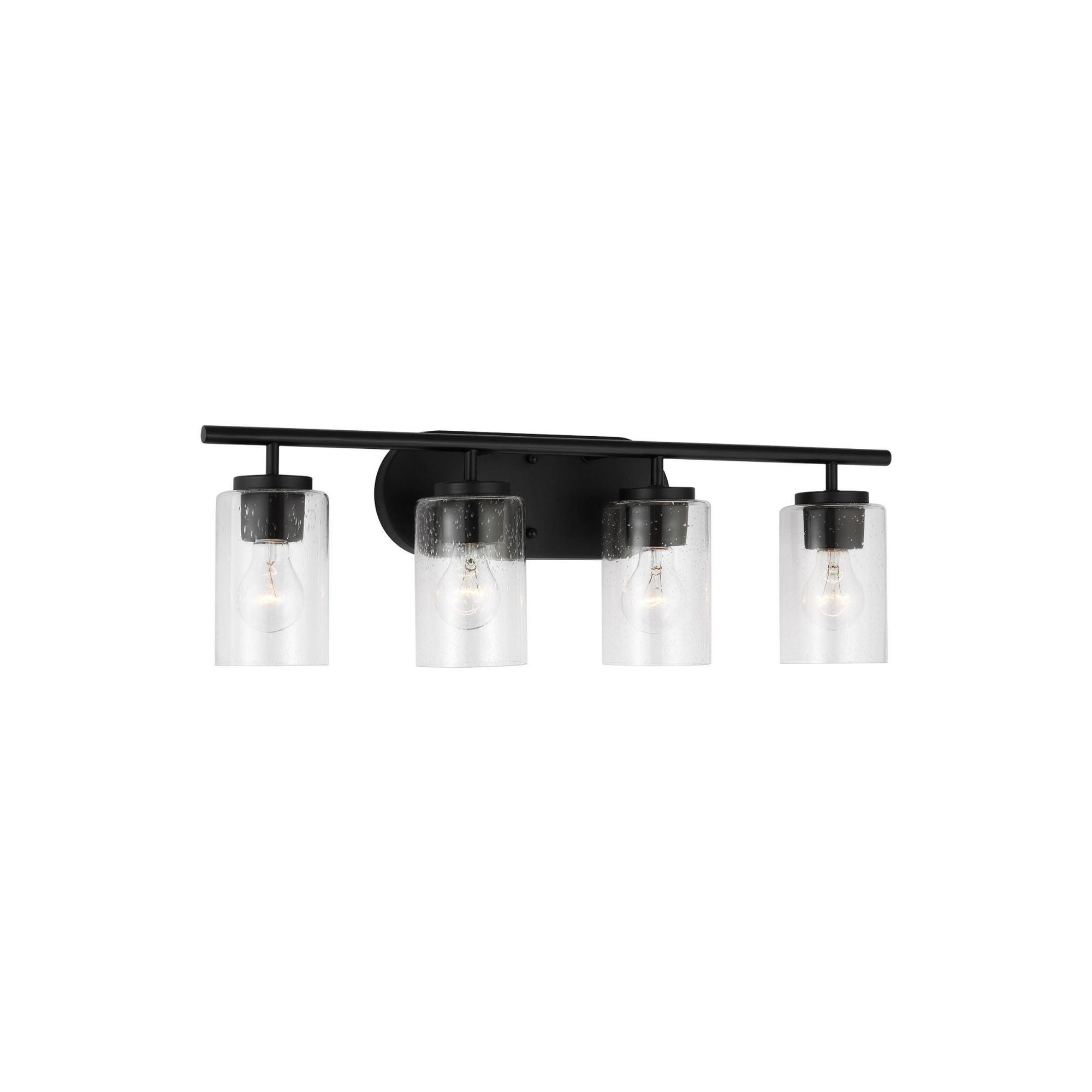 Oslo Four Light Wall / Bath Contemporary Fixture 27.5" Width 8.5" Height Steel Round Clear Seeded Shade in Midnight Black