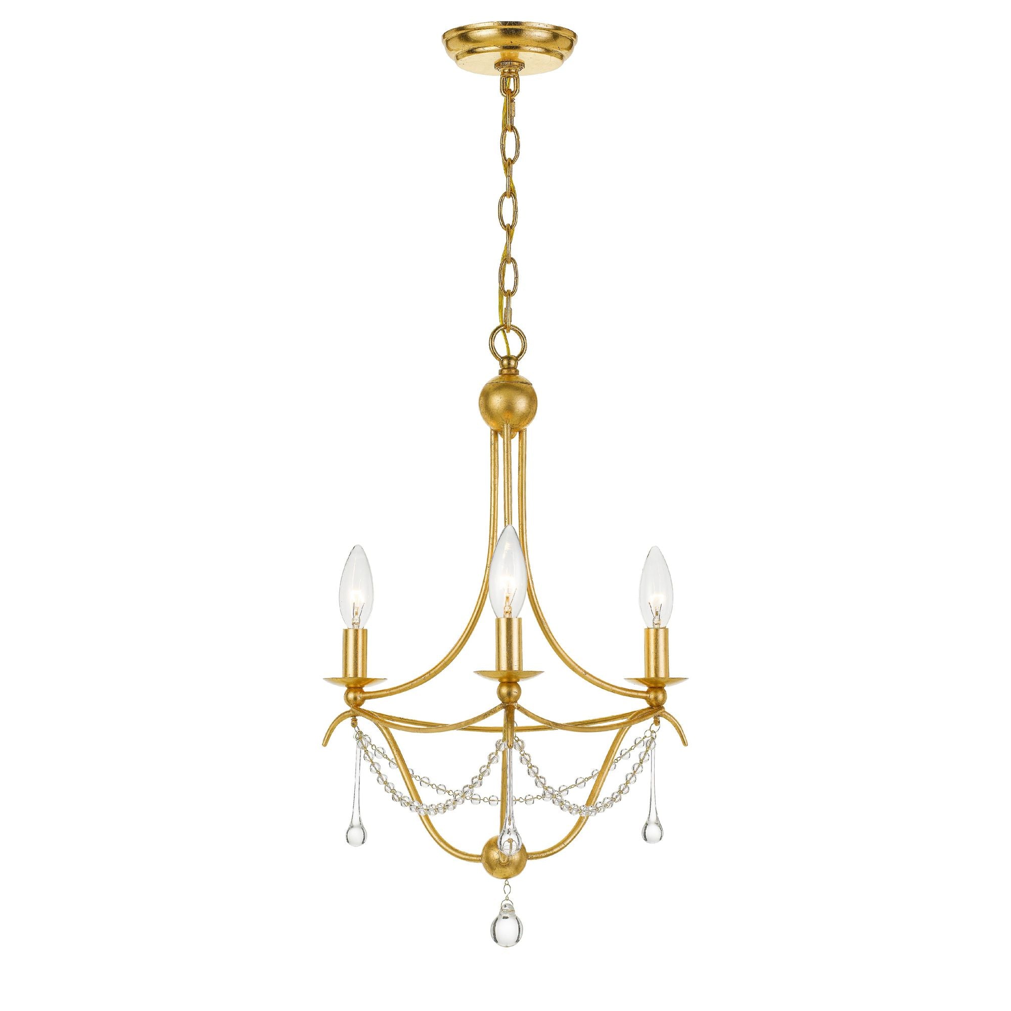 Metro 3 Light Antique Gold Mini Chandelier Clear Glass Beads 15.5"W x 21.25"H x 15.5"D