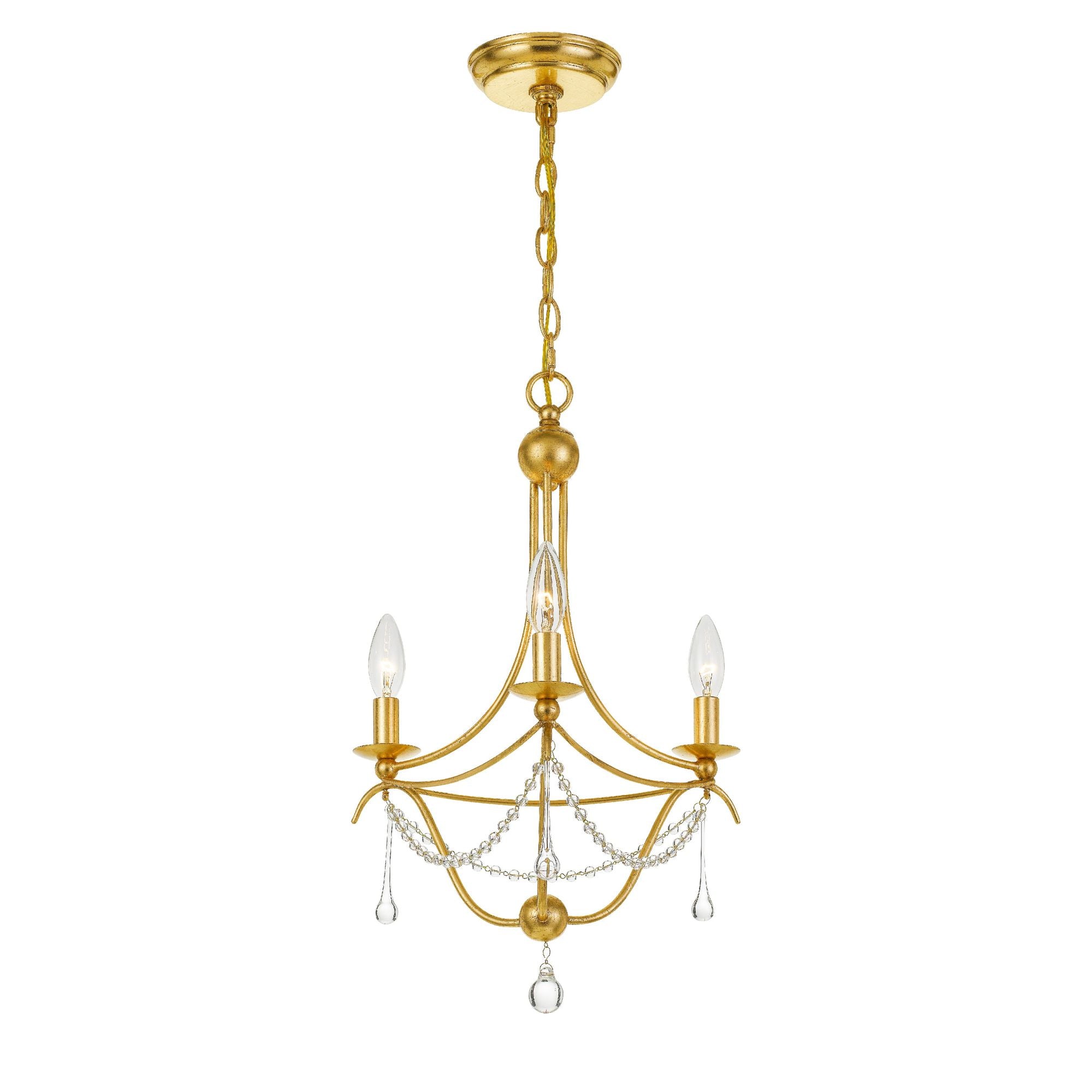 Metro 3 Light Antique Gold Mini Chandelier Clear Glass Beads 15.5"W x 21.25"H x 15.5"D