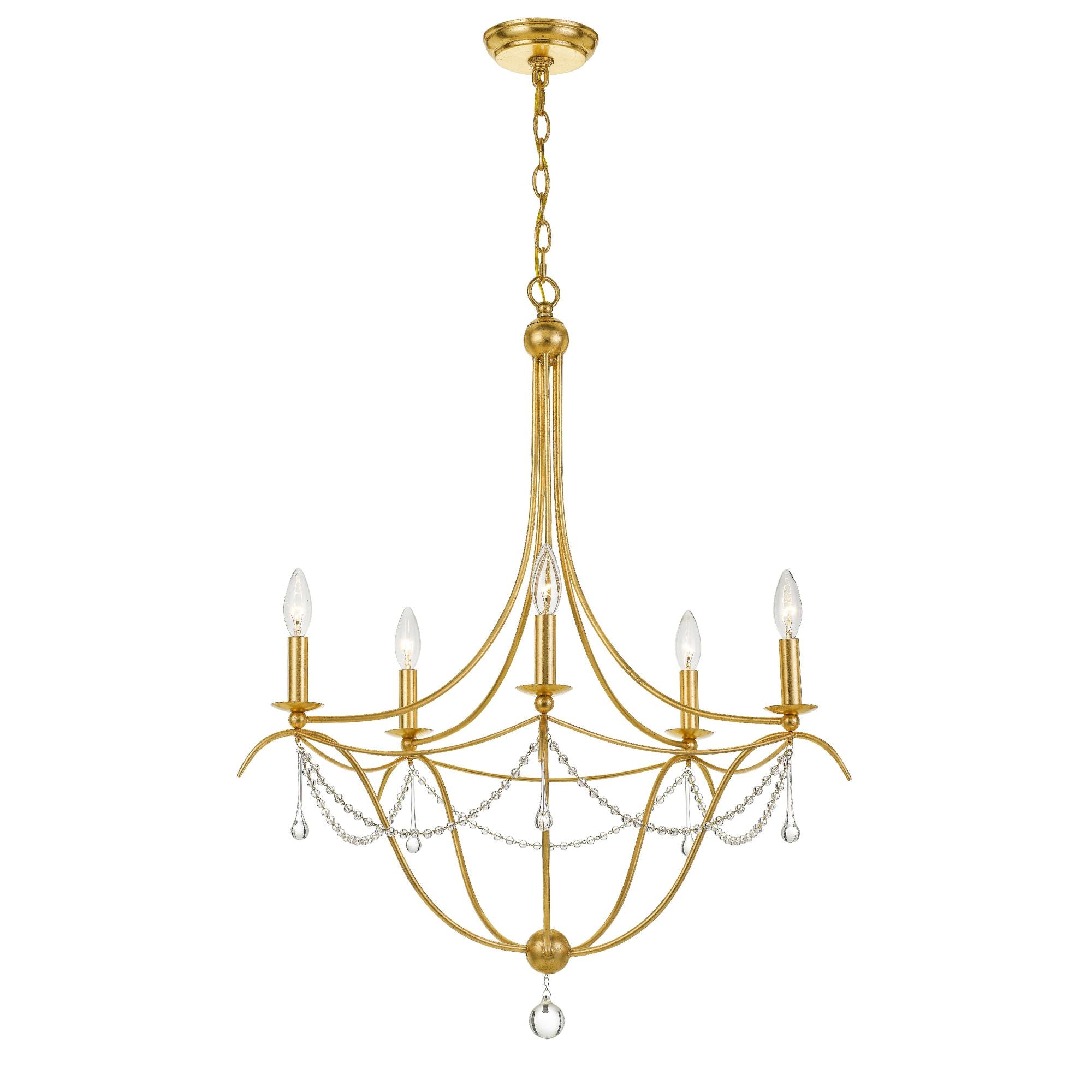 Metro 5 Light Antique Gold Chandelier Clear Glass Beads 27.5"W x 33.5"H x 27.5"D
