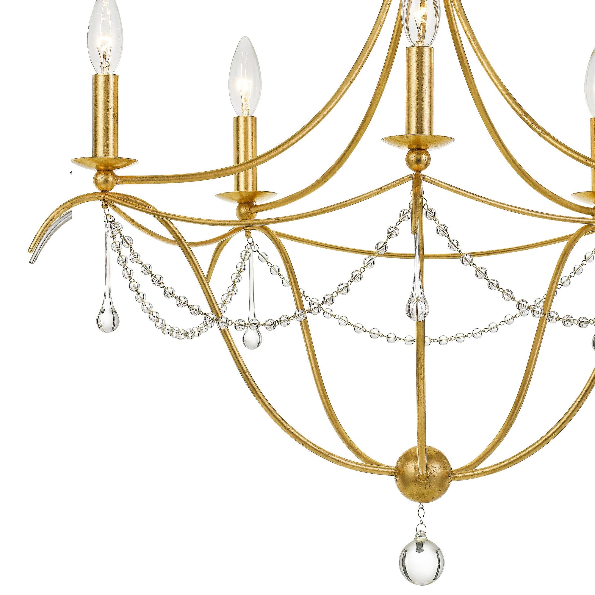 Metro 5 Light Antique Gold Chandelier Clear Glass Beads 27.5"W x 33.5"H x 27.5"D