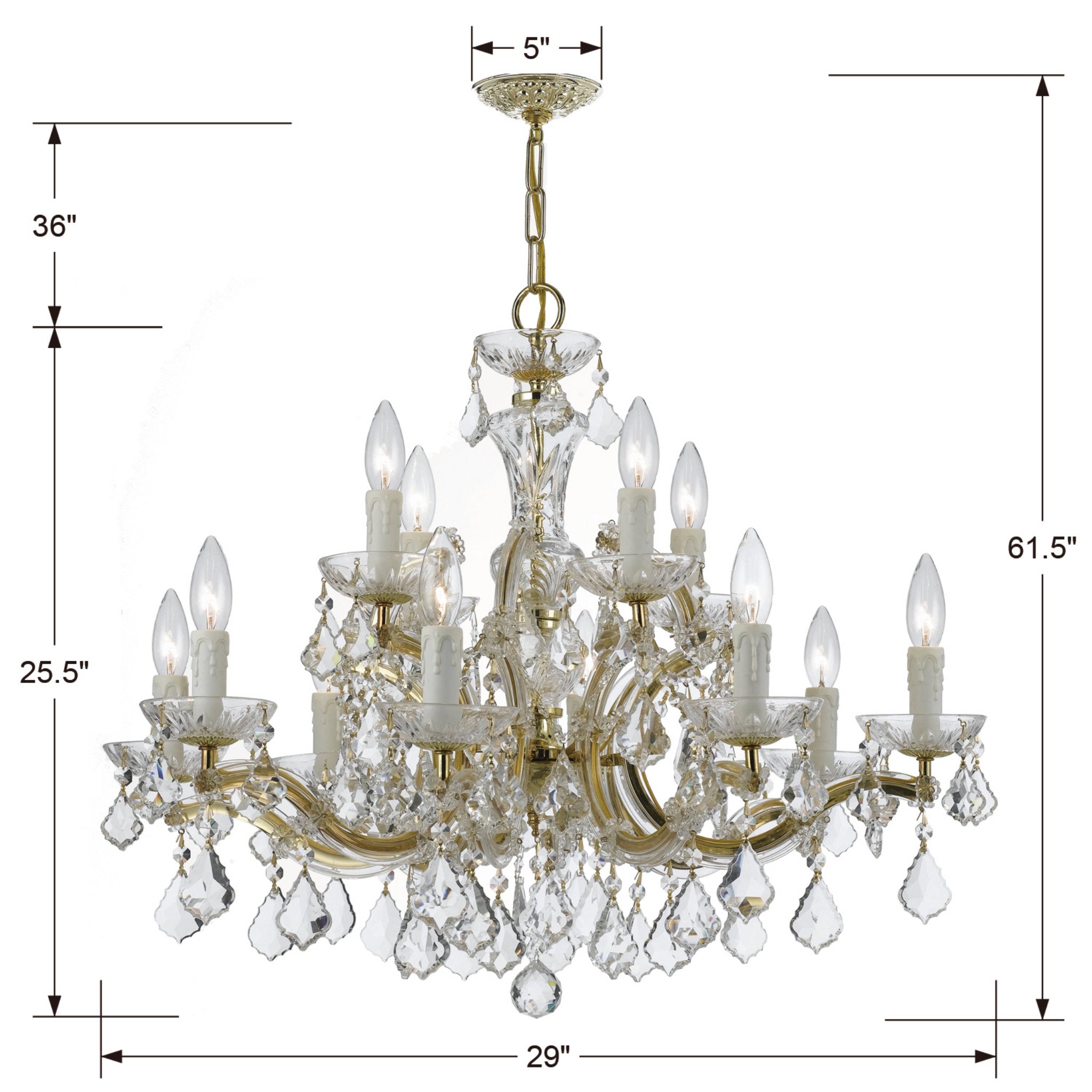 Maria Theresa 30'' Hand Cut Crystal Gold Chandelier Gold 30"W x 23"H x 30"D