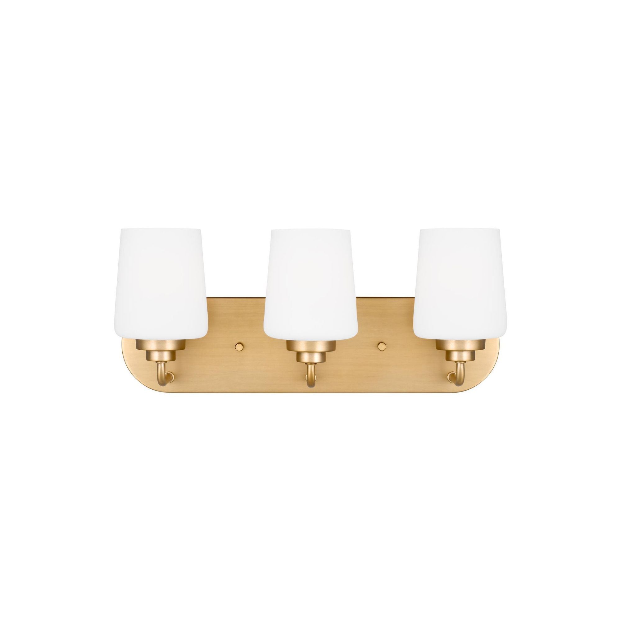 Windom Three Light Wall / Bath LED Traditional Fixture 18" Width 7.5" Height Steel Round Etched White Inside Shade in Satin Brass
