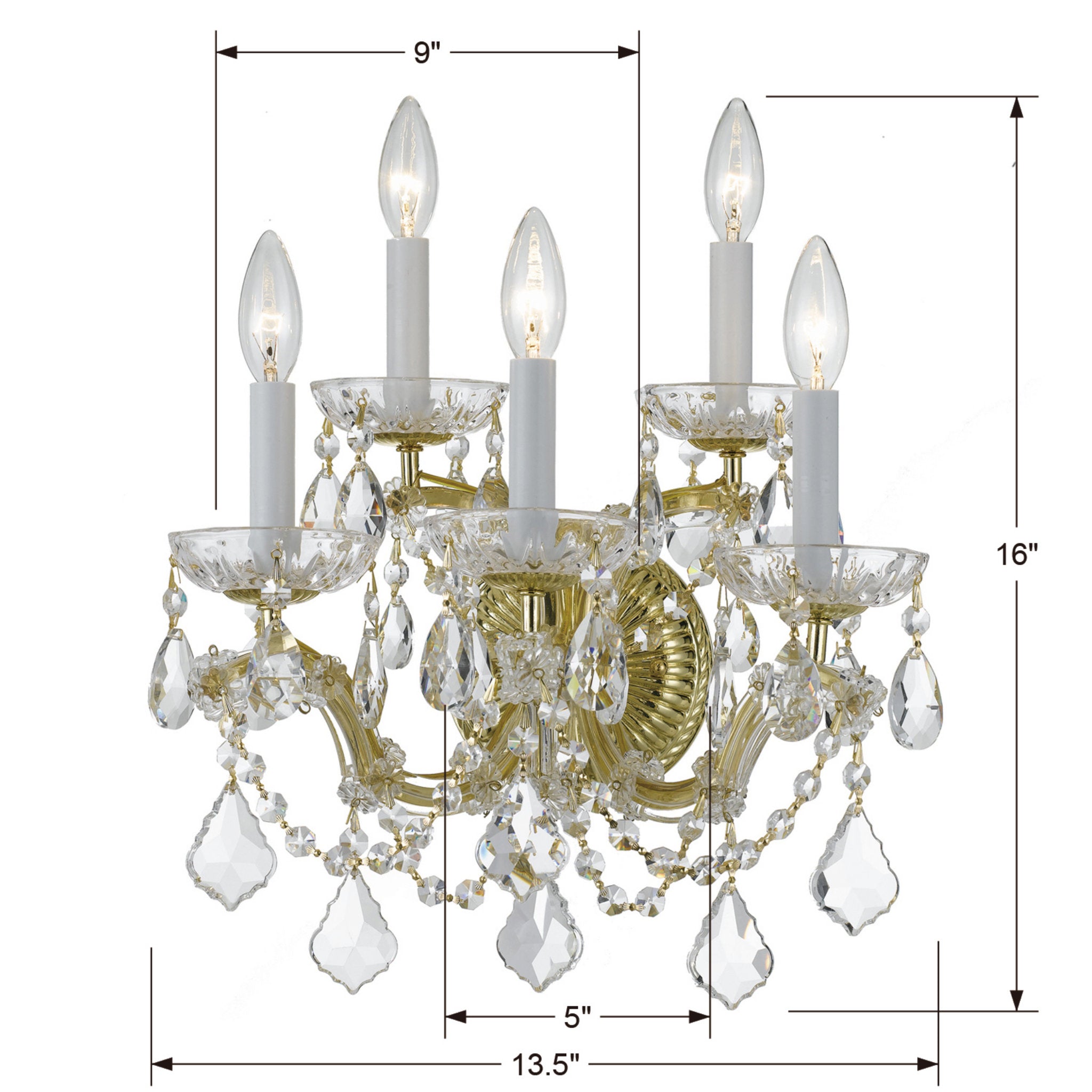 Maria Theresa 16'' Hand Cut Crystal Gold Sconce Gold 16"W x 17"H x 10.5"D