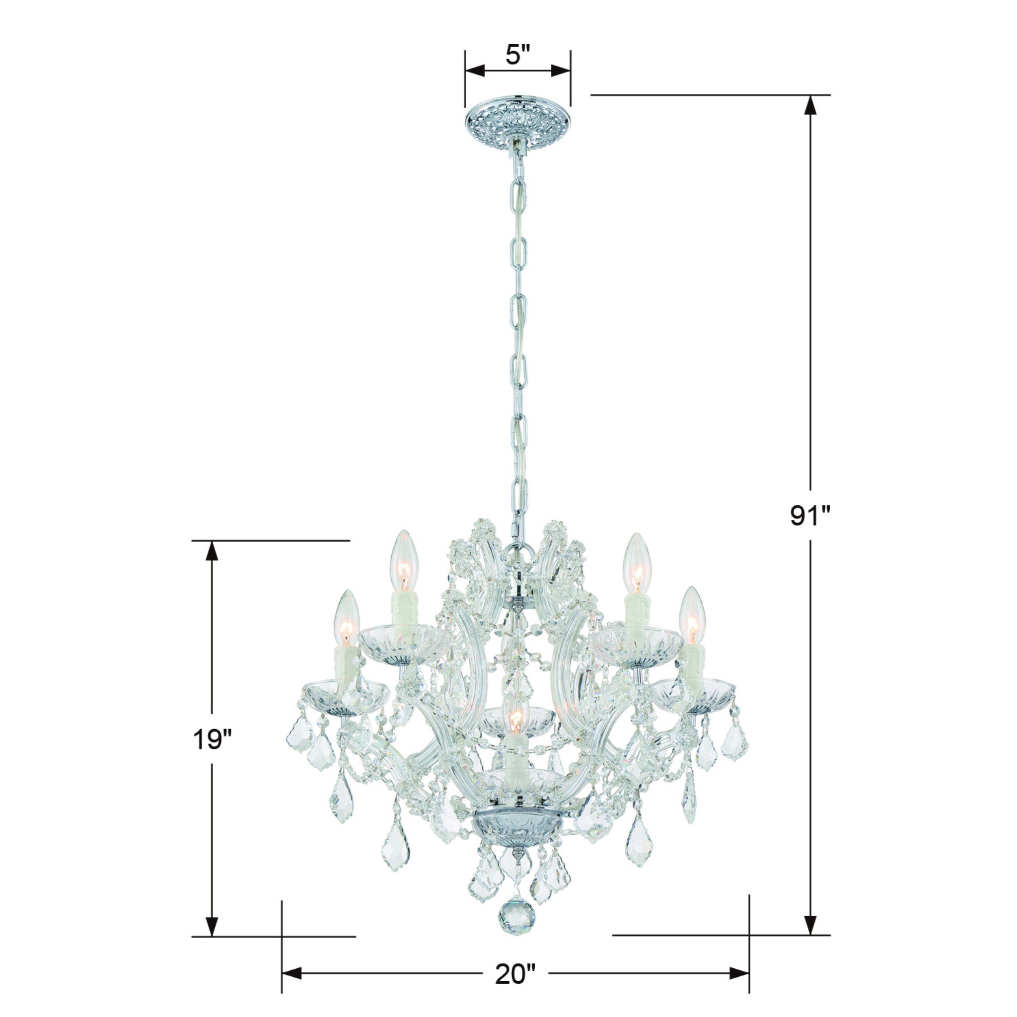 Crystorama 4405-CH-CL-SAQ Maria Theresa 6 Light Spectra Crystal Polished Chrome Mini Chandelier
