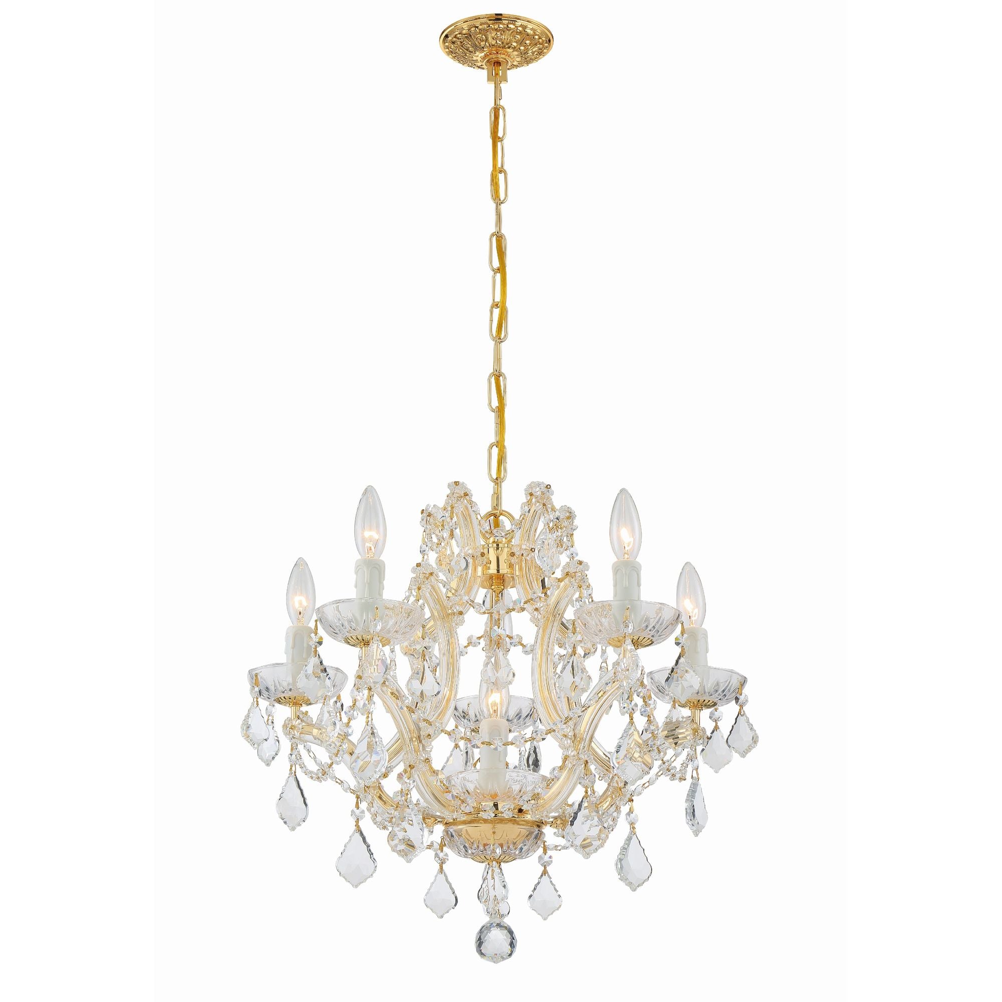 Maria Theresa 6 Light Hand Cut Crystal Gold Chandelier Hand Cut Crystal 20"W x 17"H x 20"D