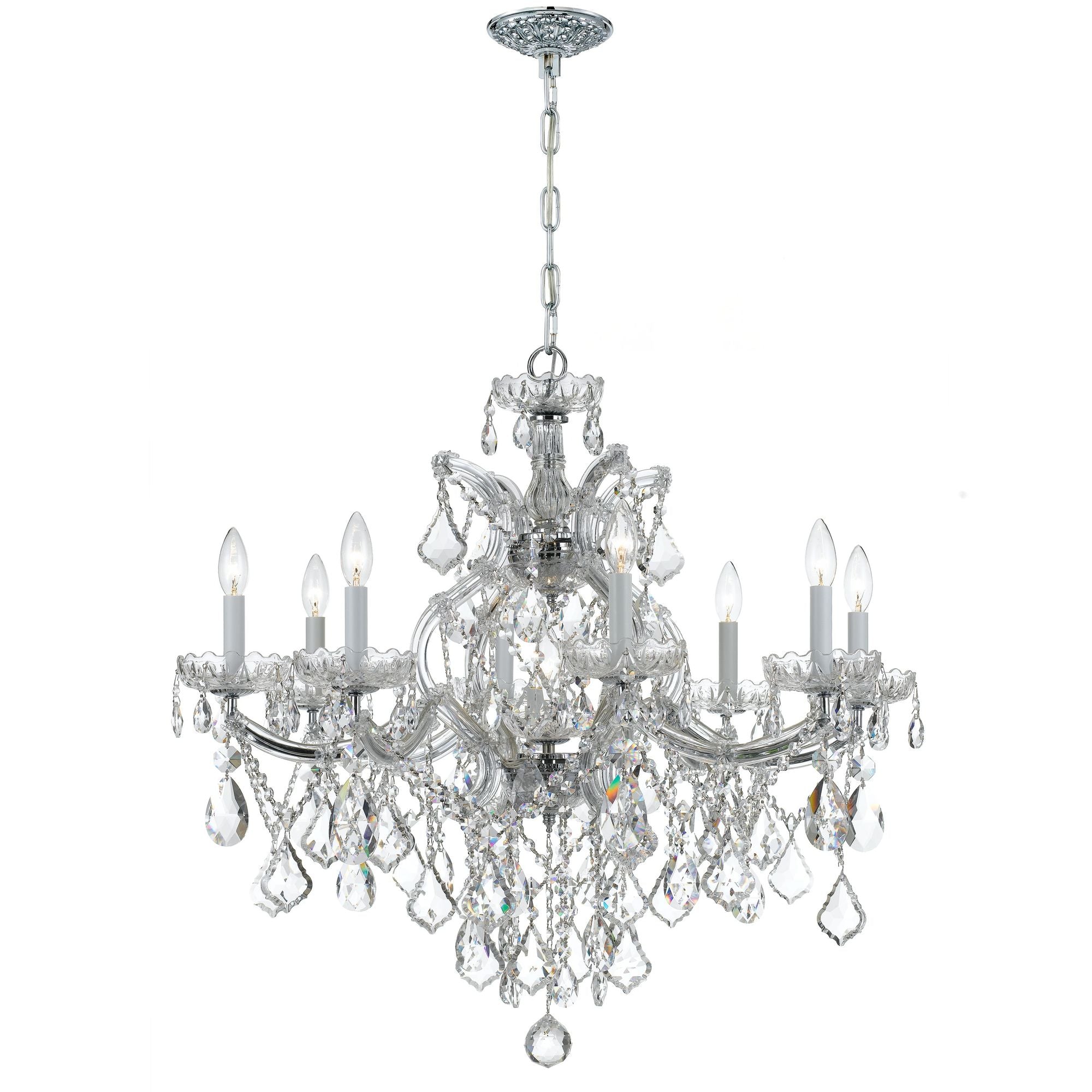 Maria Theresa 9 Light Hand Cut Crystal Polished Chrome Chandelier Hand Cut Crystal 28"W x 27"H x 28"D