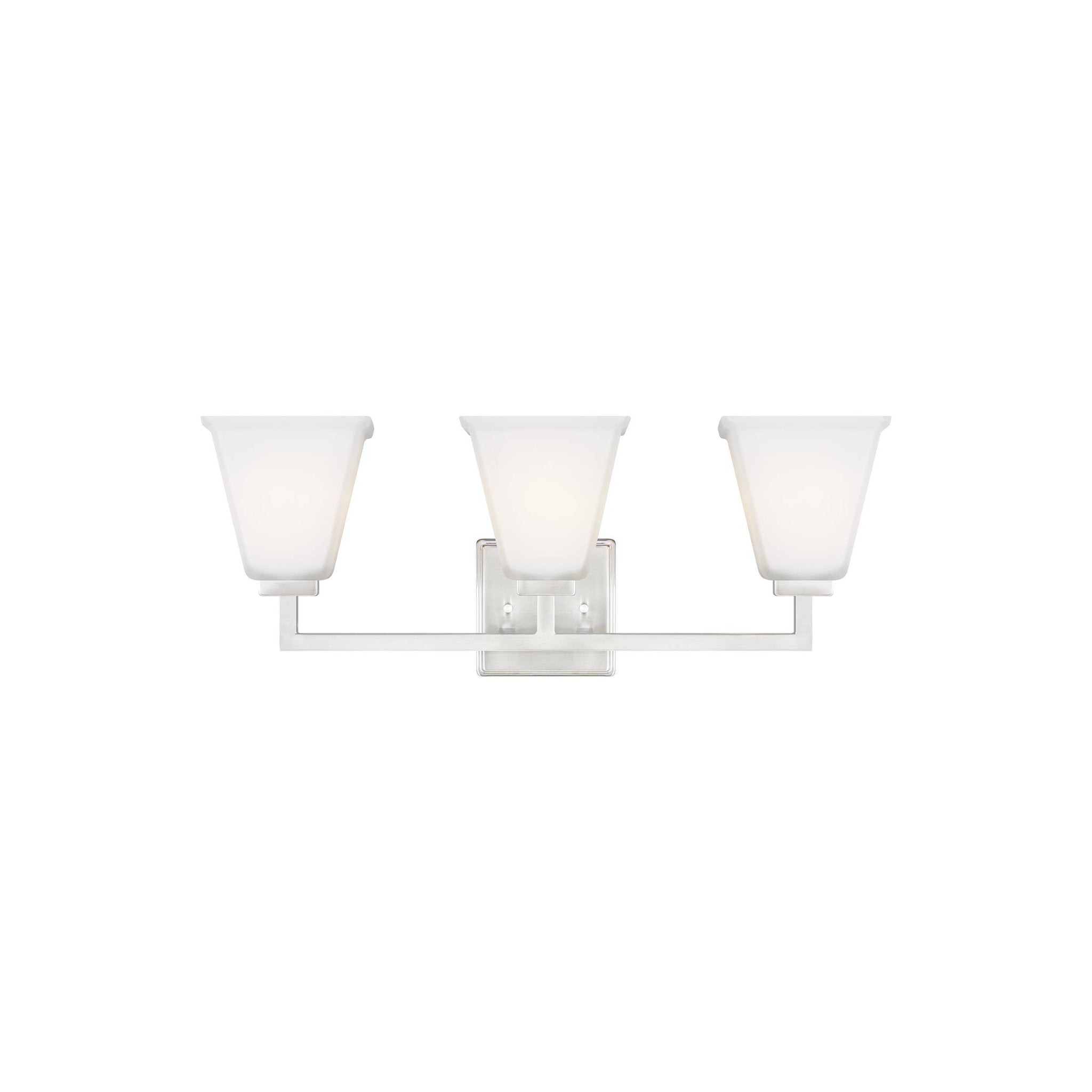 Ellis Harper Three Light Bath Transitional Wall Fixture 23.625" Width 9.125" Height Steel Square Etched / White Inside Shade in Brushed Nickel
