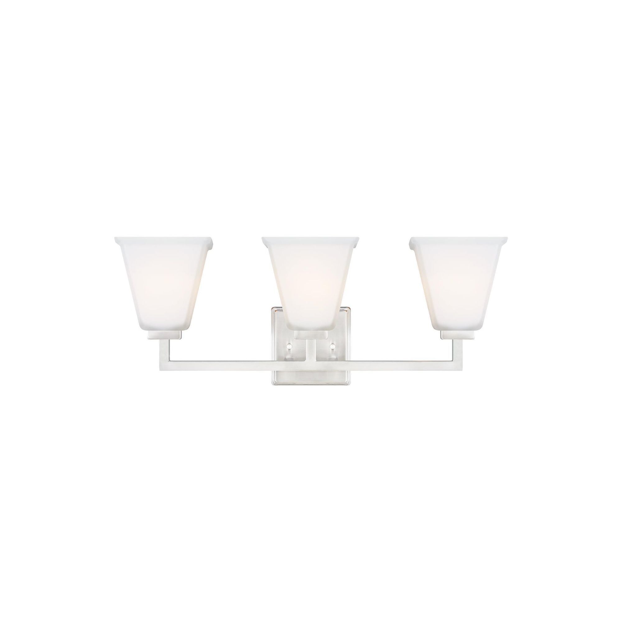 Ellis Harper Three Light Bath LED Transitional Wall Fixture 23.625" Width 9.125" Height Steel Square Etched / White Inside Shade in Brushed Nickel