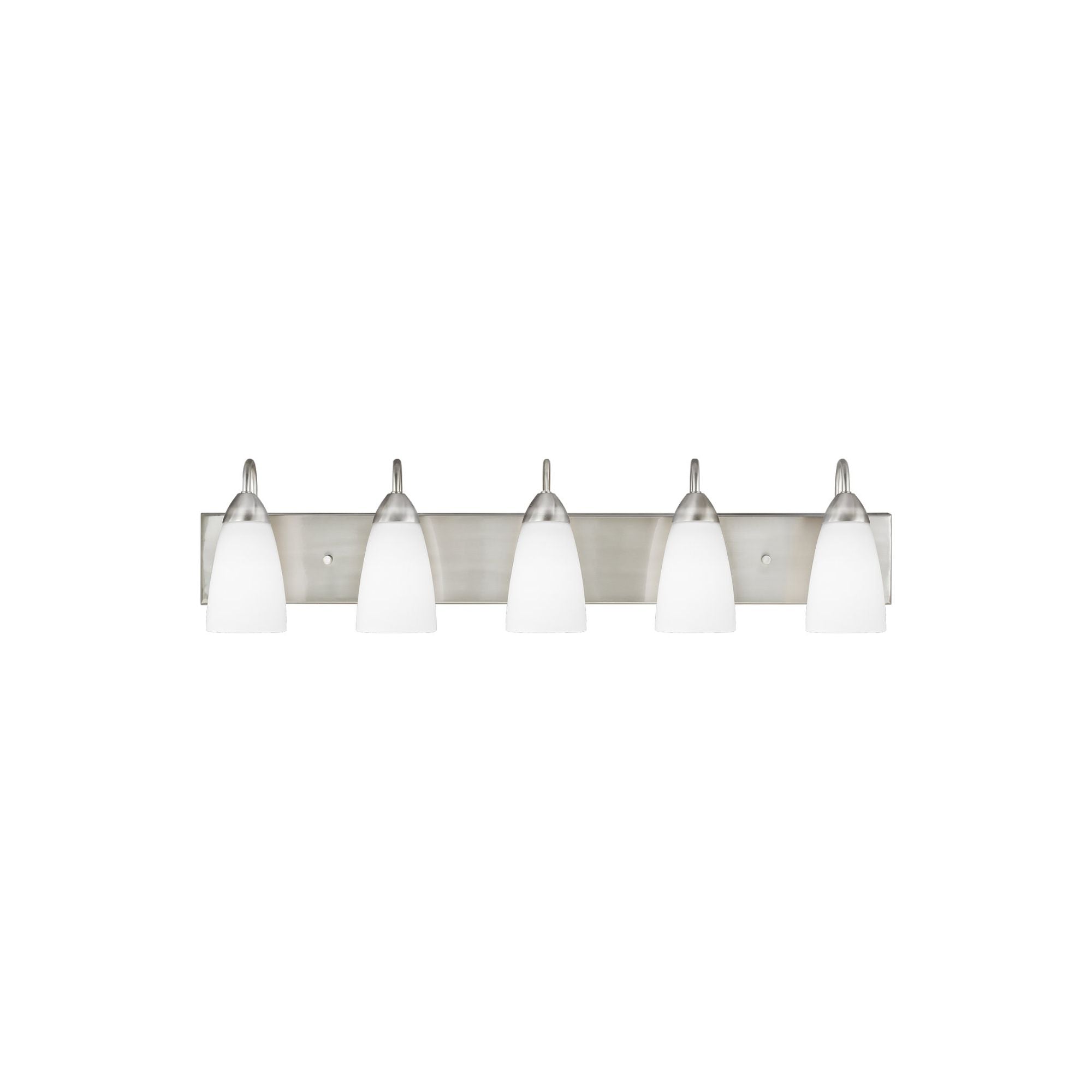 Seville Five Light Wall / Bath LED Transitional Fixture 35.875" Width 8.5" Height Steel Round Etched White Inside Shade in Brushed Nickel