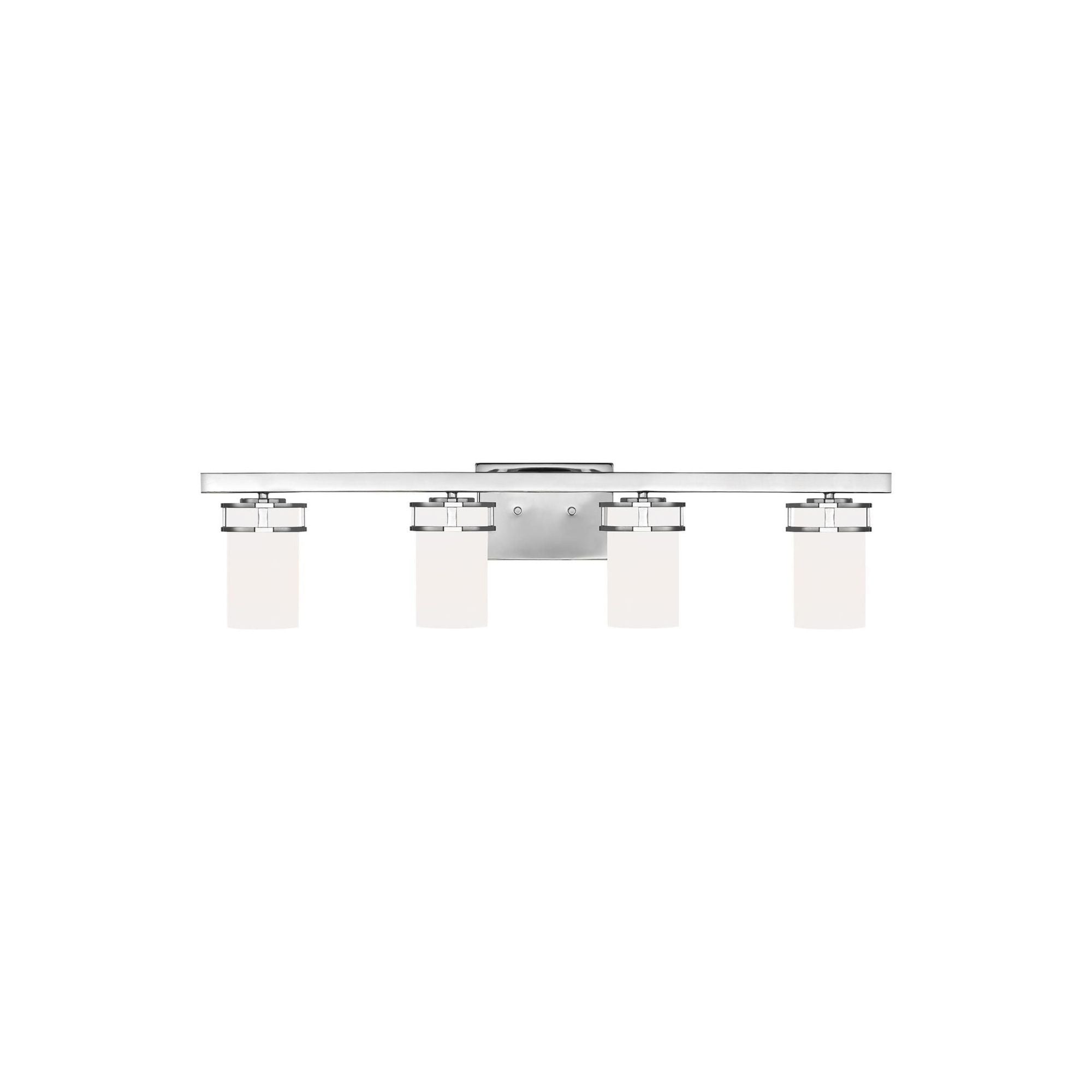 Robie Four Light Wall / Bath LED Transitional Fixture 34" Width 8.125" Height Steel Round Etched White Inside Shade in Chrome