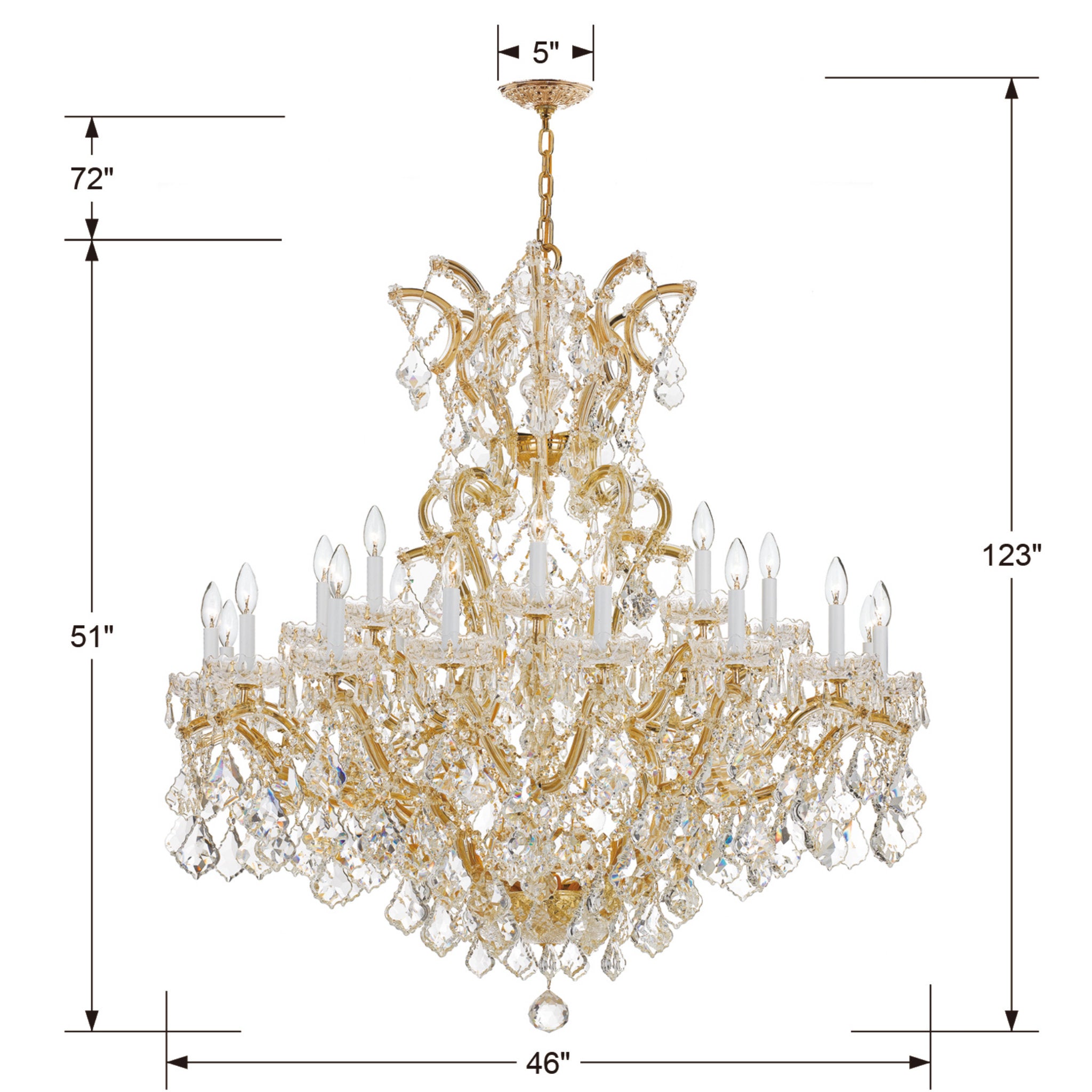 Maria Theresa 46'' Hand Cut Crystal Gold Chandelier Gold 46"W x 52"H x 46"D