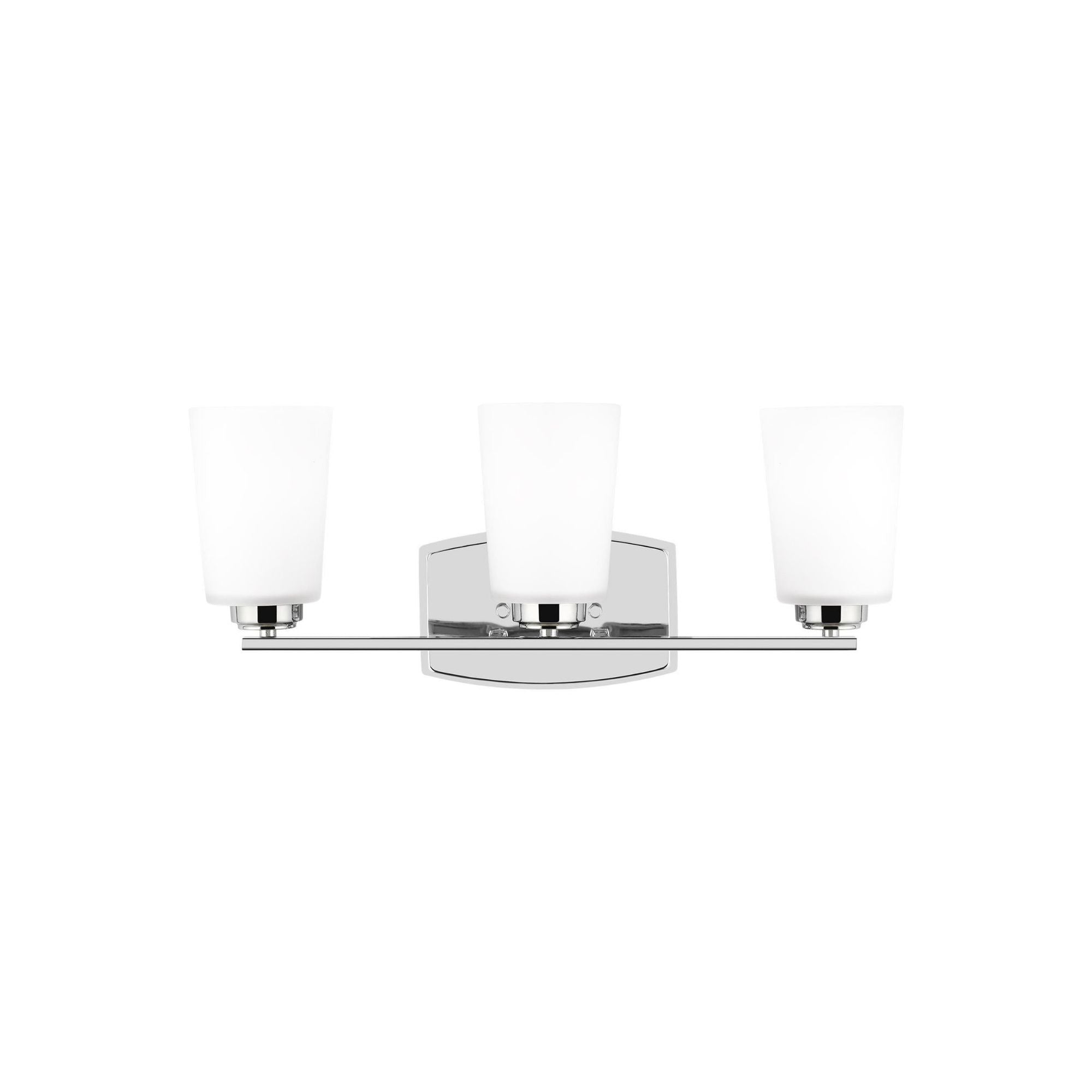 Franport Three Light Wall / Bath Traditional Fixture 21" Width 8.25" Height Steel Round Etched White Inside Shade in Chrome