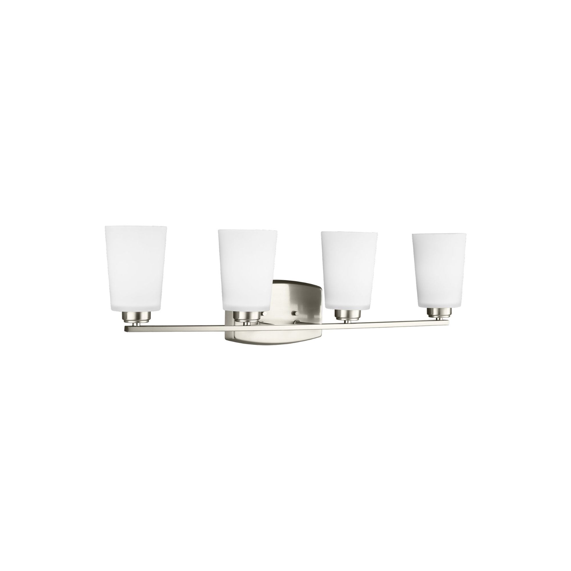 Franport Four Light Wall / Bath LED Traditional Fixture 29.375" Width 8.25" Height Steel Round Etched White Inside Shade in Brushed Nickel