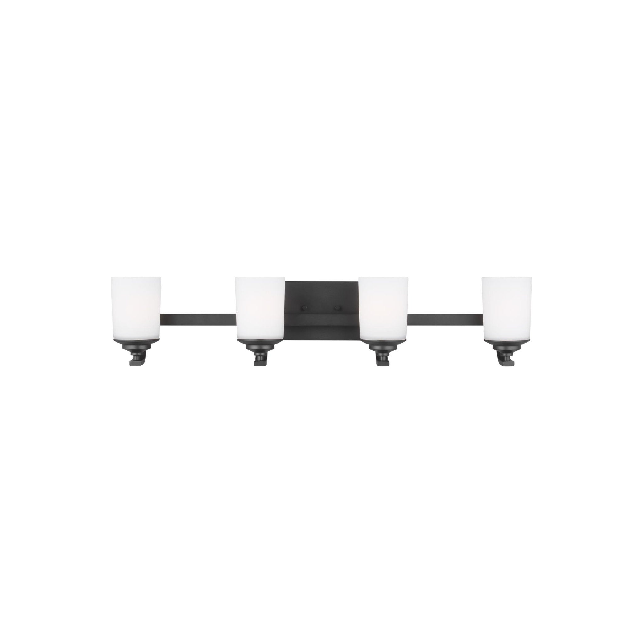 Kemal Four Light Wall / Bath Transitional Fixture 34" Width 7.125" Height Steel Round Etched White Inside Shade in Midnight Black