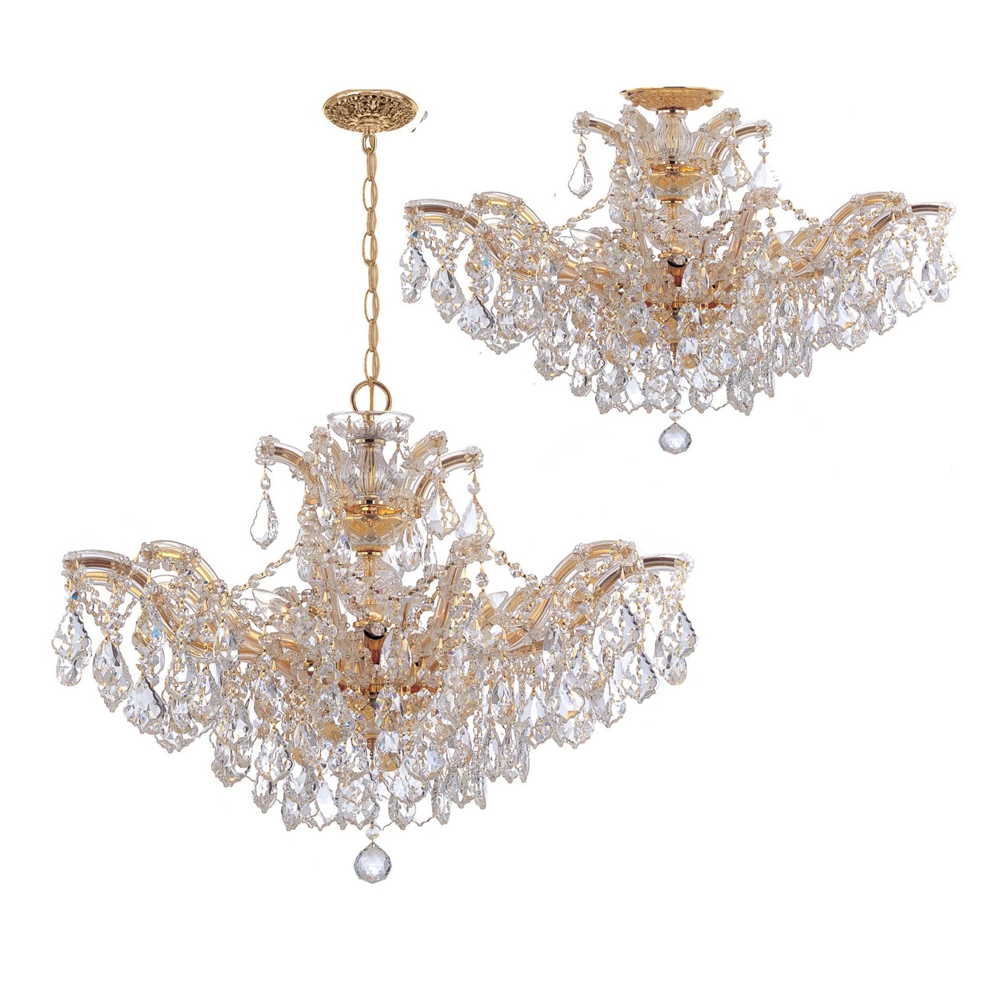 Maria Theresa 6 Light Hand Cut Crystal Gold Chandelier Hand Cut Crystal 27"W x 20"H x 27"D