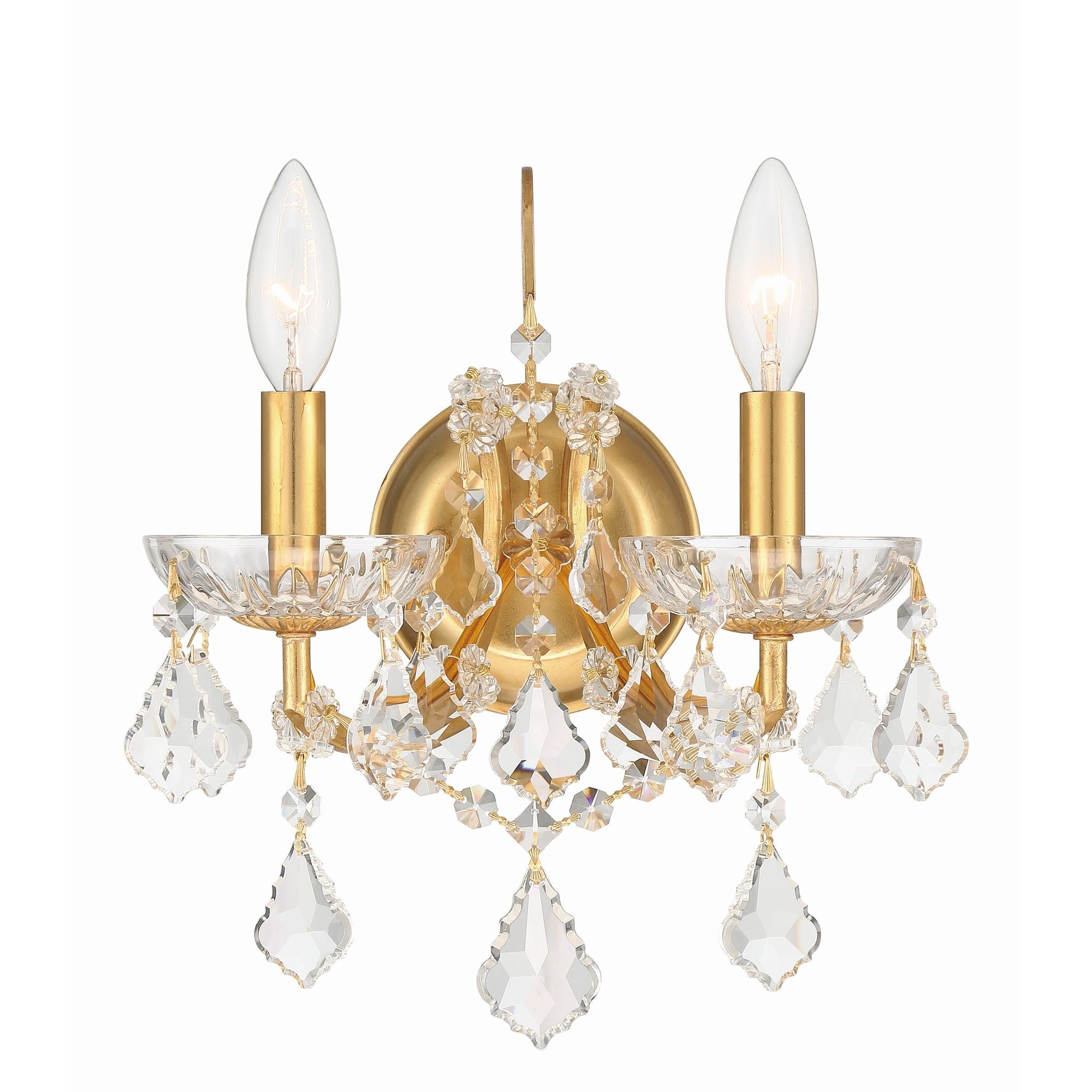 Filmore 2 Light Hand Cut Crystal Antique Gold Sconce Hand Cut Crystal 10.5"W x 12.5"H x 7"D