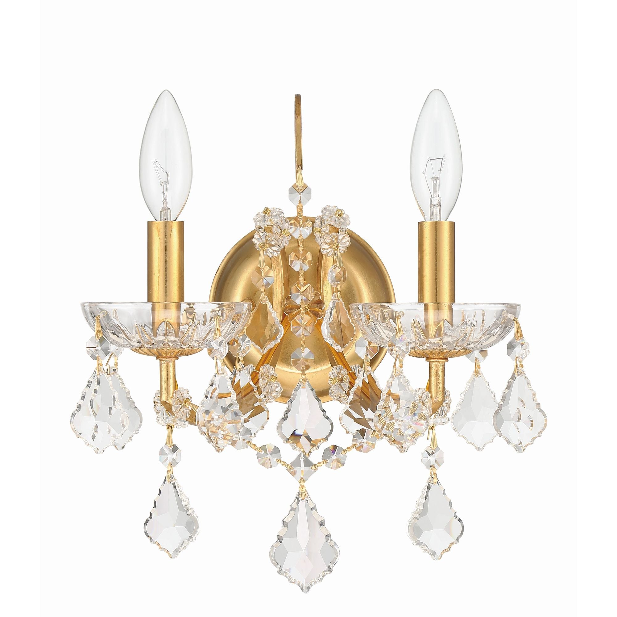 Filmore 2 Light Hand Cut Crystal Antique Gold Sconce Hand Cut Crystal 10.5"W x 12.5"H x 7"D