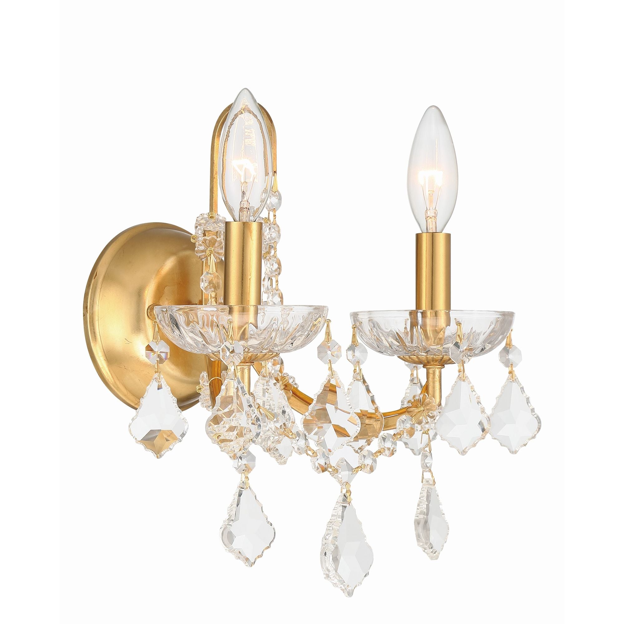 Filmore 2 Light Hand Cut Crystal Antique Gold Sconce Hand Cut Crystal 10.5"W x 12.5"H x 7"D