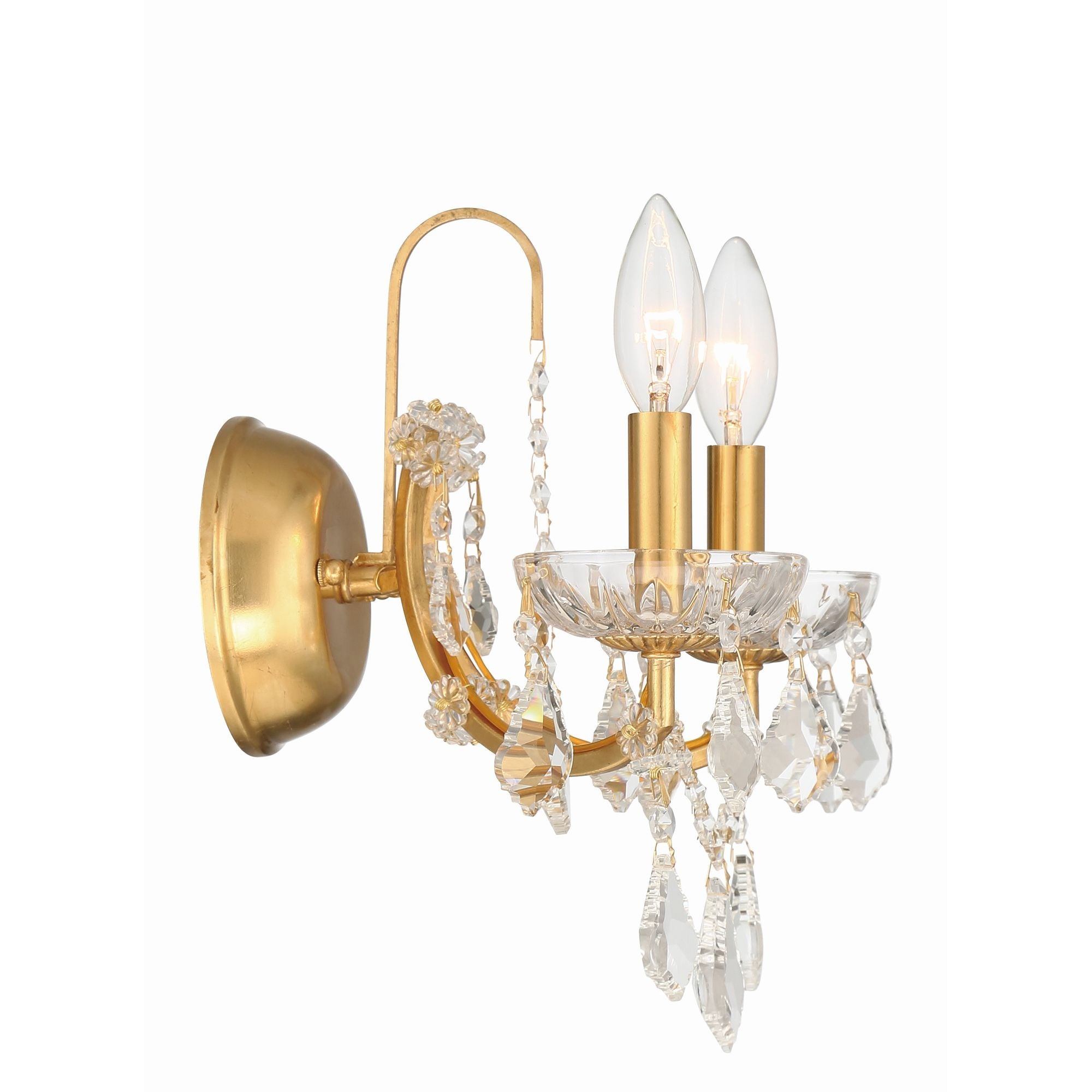 Filmore 2 Light Hand Cut Crystal Antique Gold Sconce Hand Cut Crystal 10.5"W x 12.5"H x 7"D