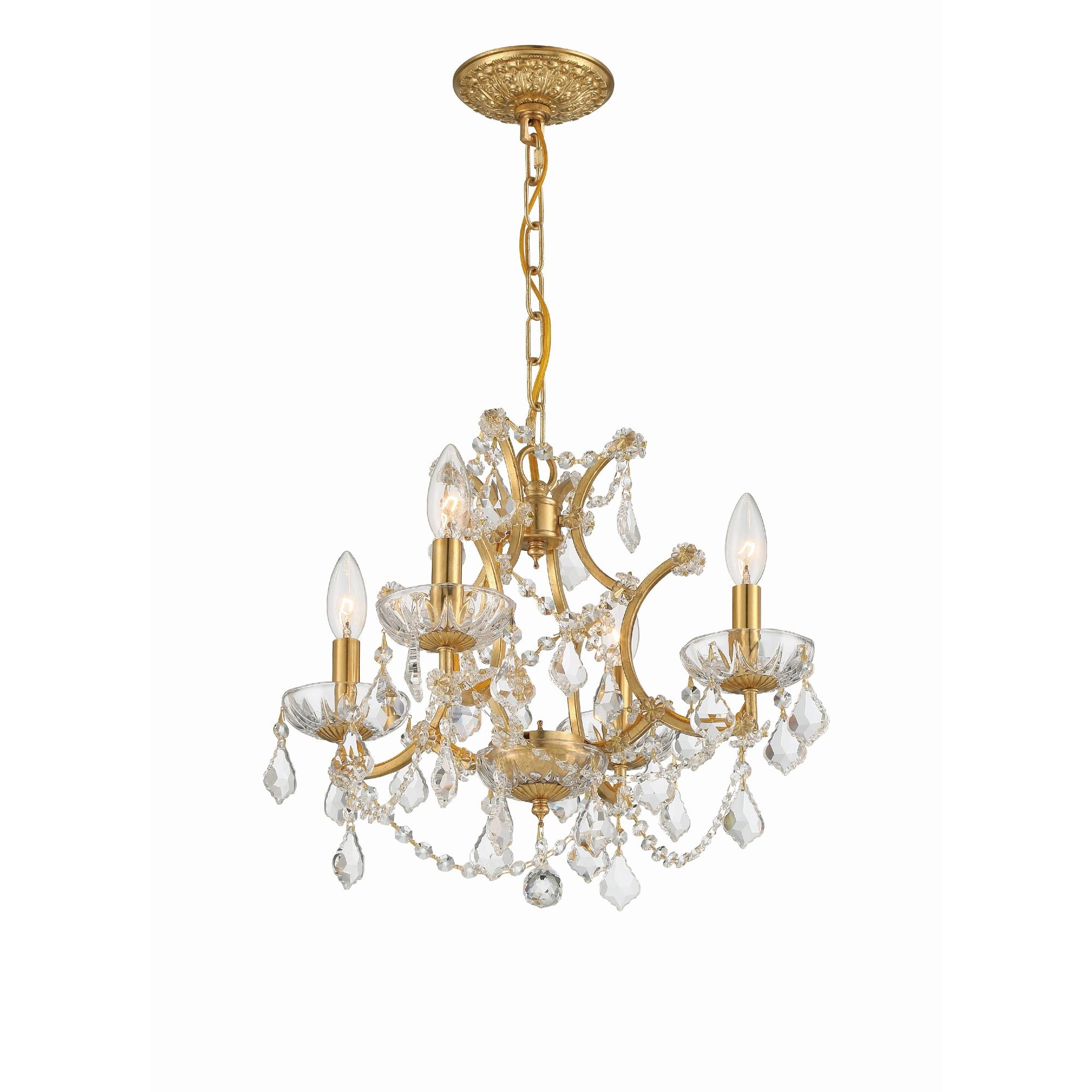 Filmore 4 Light Hand Cut Crystal Antique Gold Mini Chandelier Hand Cut Crystal 17"W x 15"H x 17"D