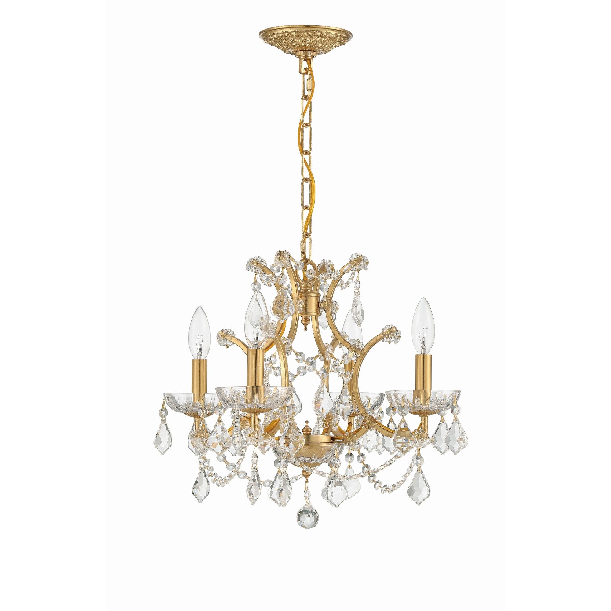 Filmore 4 Light Hand Cut Crystal Antique Gold Mini Chandelier Hand Cut Crystal 17"W x 15"H x 17"D