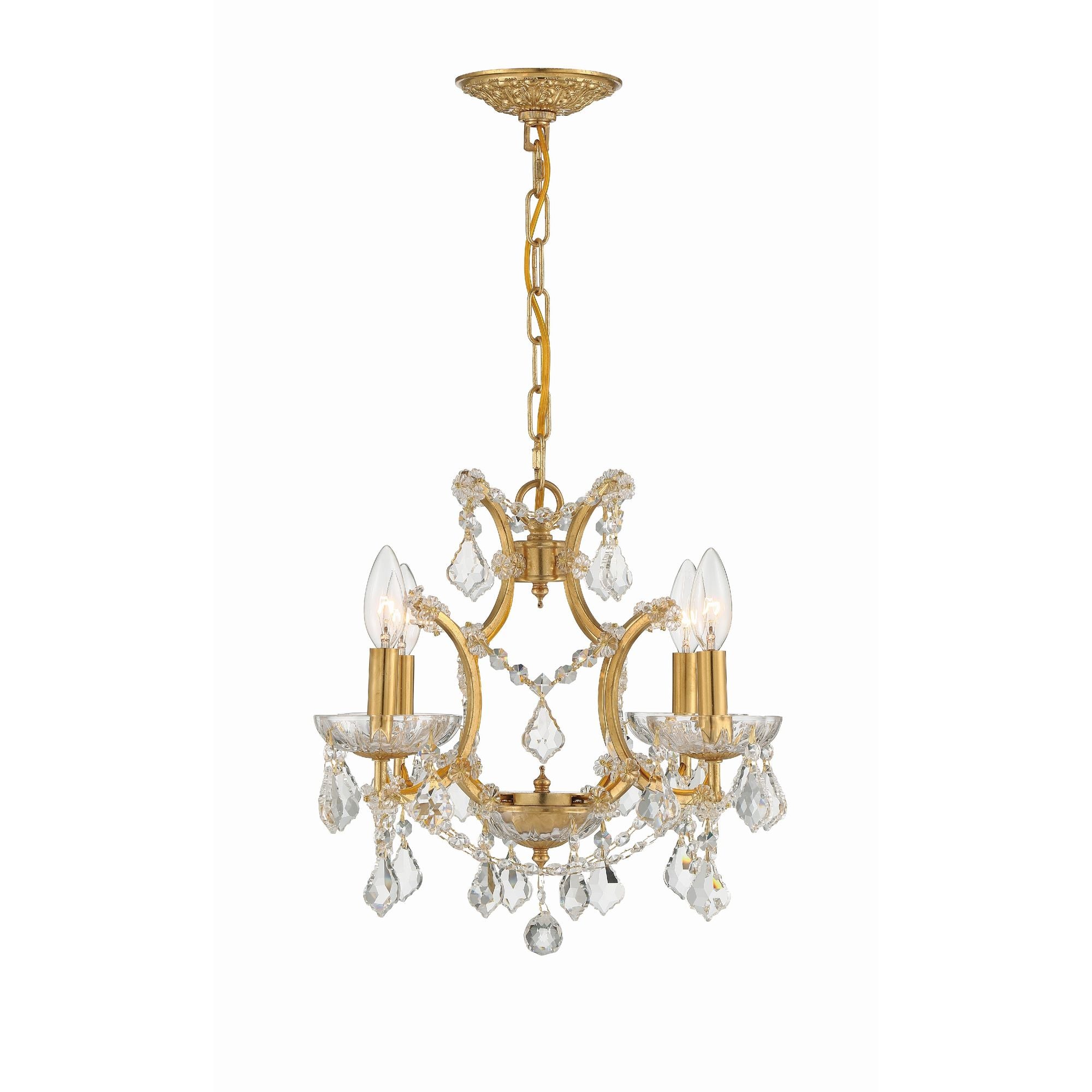 Filmore 4 Light Hand Cut Crystal Antique Gold Mini Chandelier Hand Cut Crystal 17"W x 15"H x 17"D