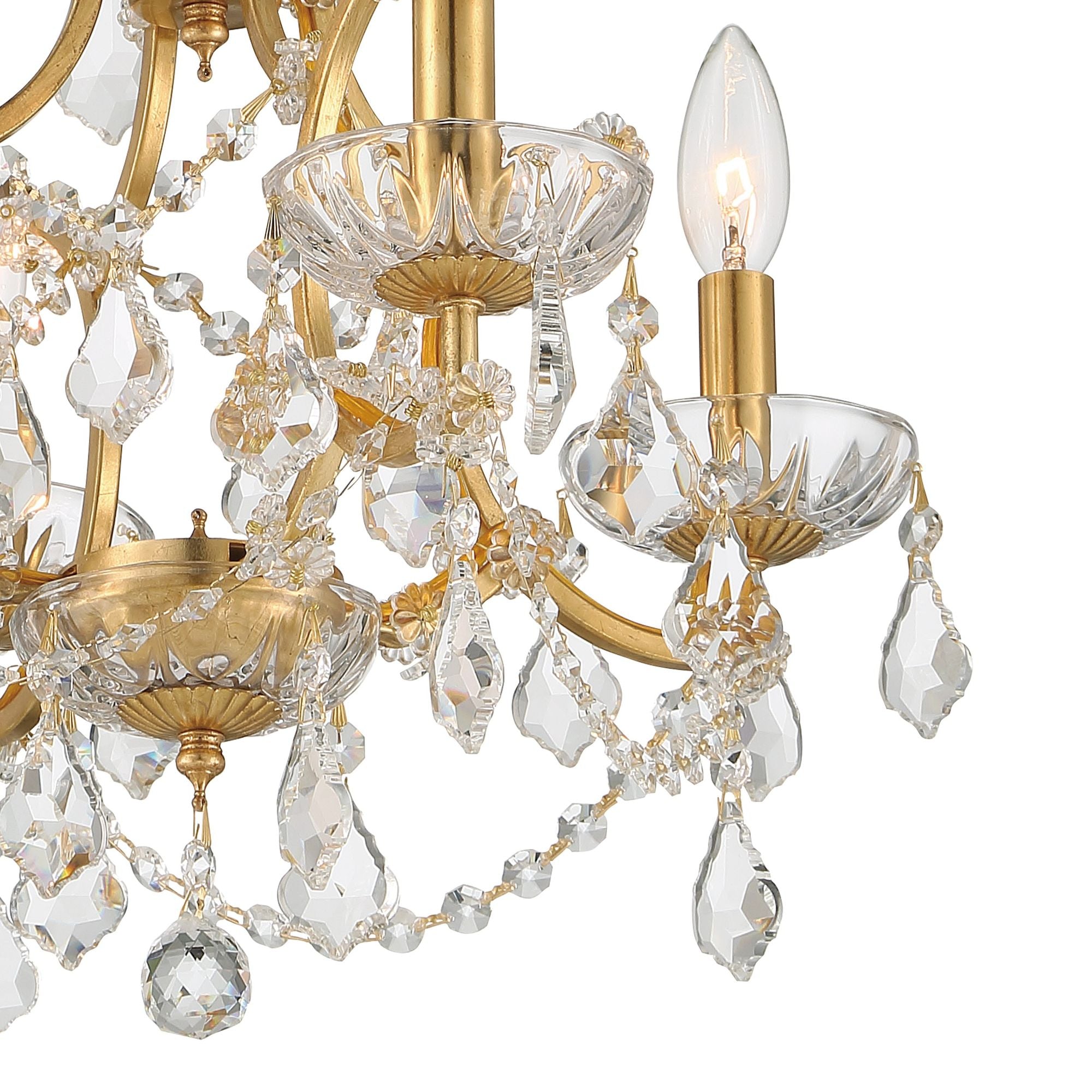 Filmore 4 Light Hand Cut Crystal Antique Gold Mini Chandelier Hand Cut Crystal 17"W x 15"H x 17"D